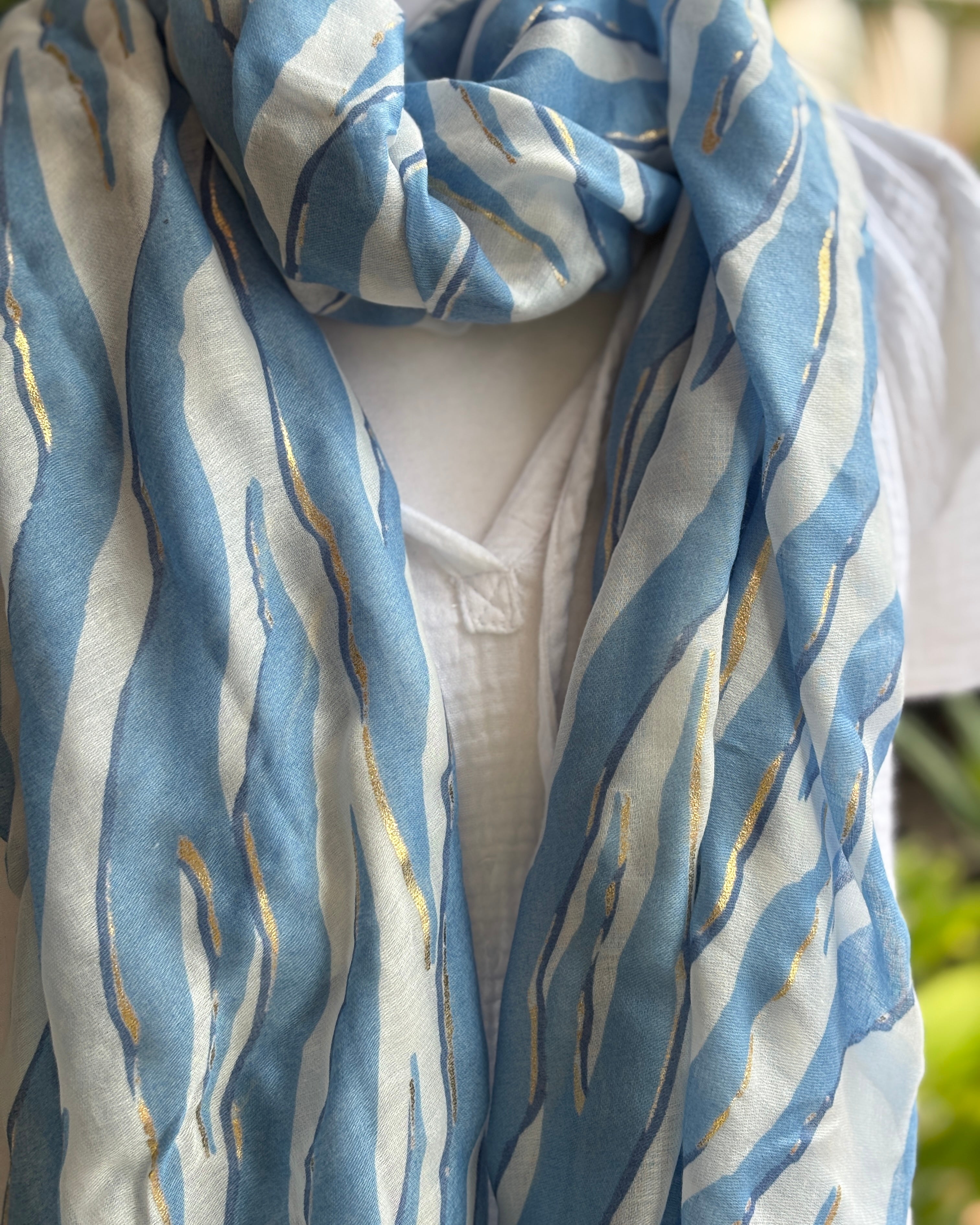 Pale Blue & Gold Zebra Scarf