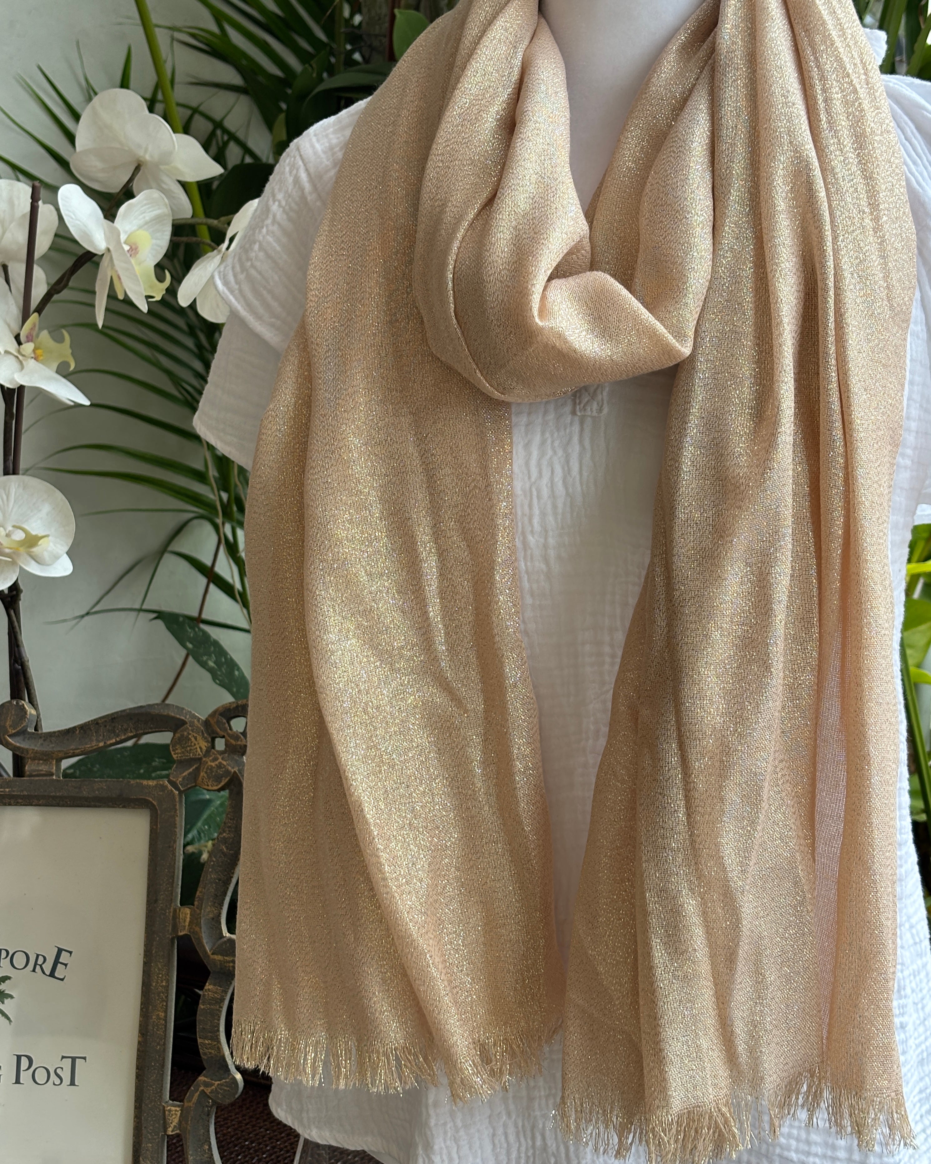 Beige Metallic Scarf