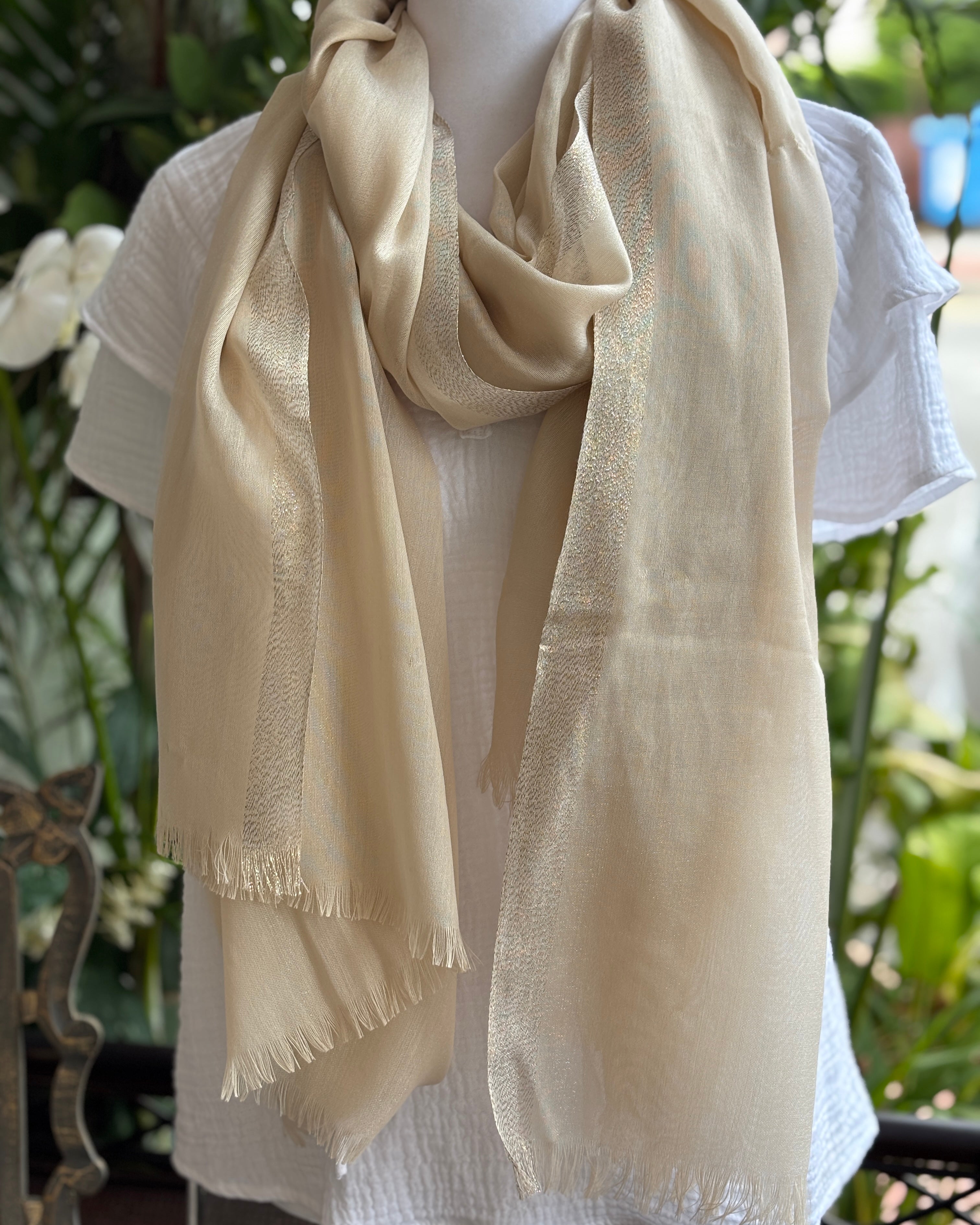 Beige With Gold Edge Scarf