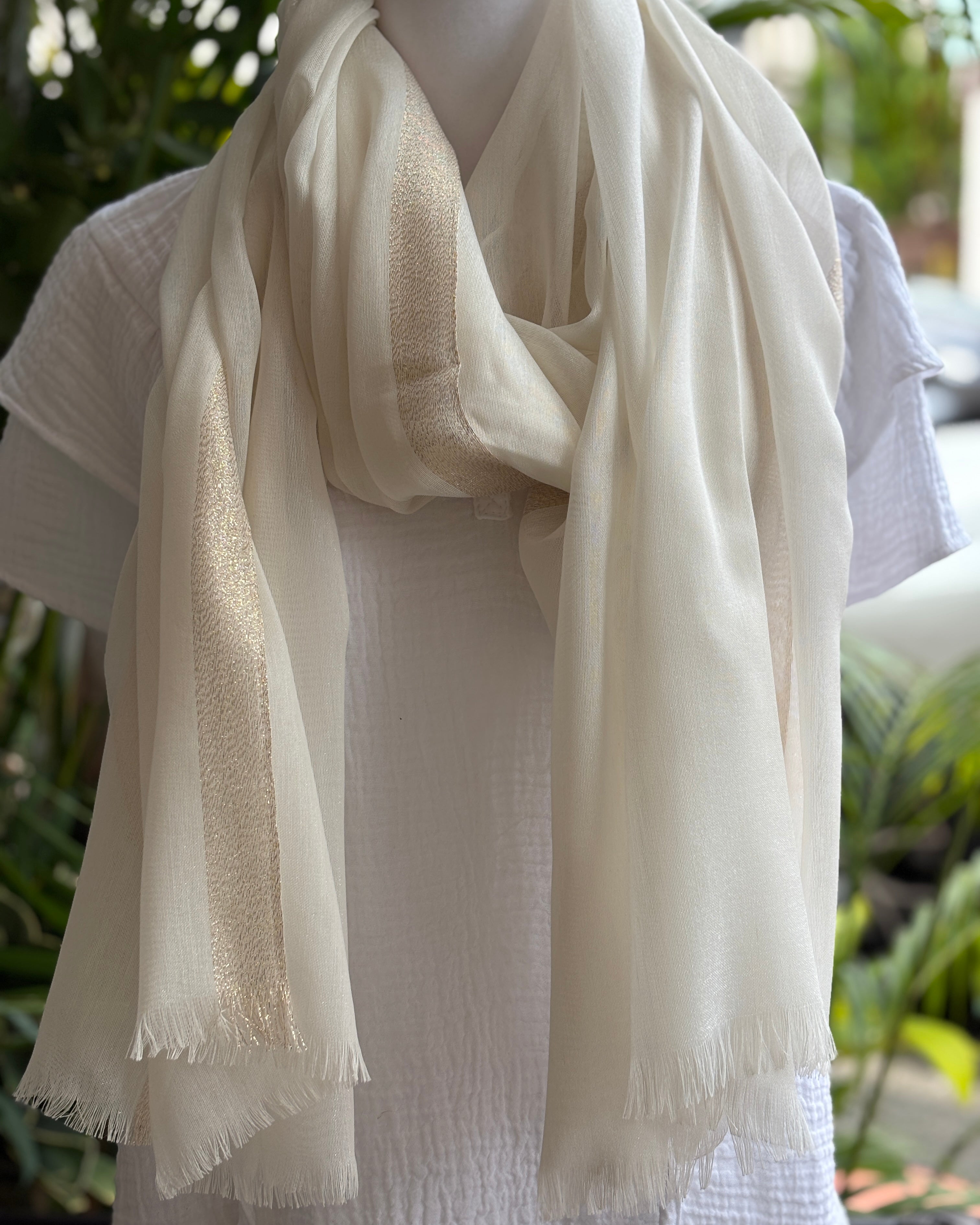 Cream With Gold Edge Scarf
