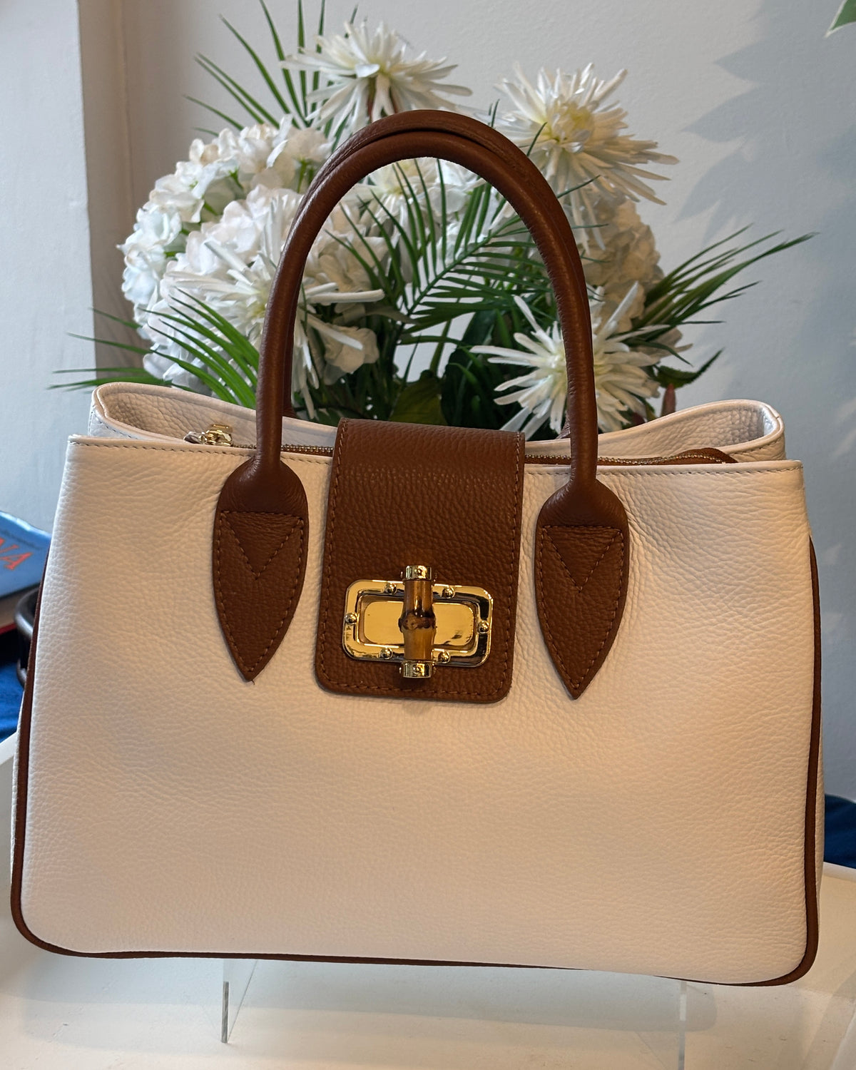 Arezzo Leather Bag - White/Tan
