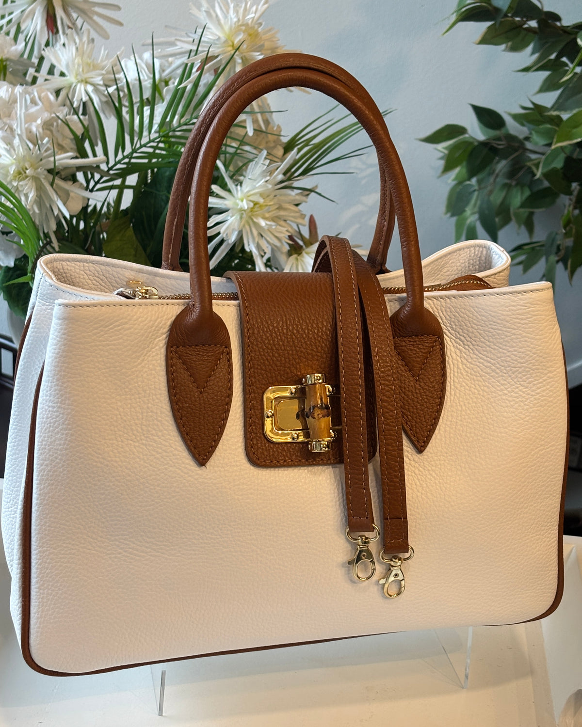 Arezzo Leather Bag - White/Tan