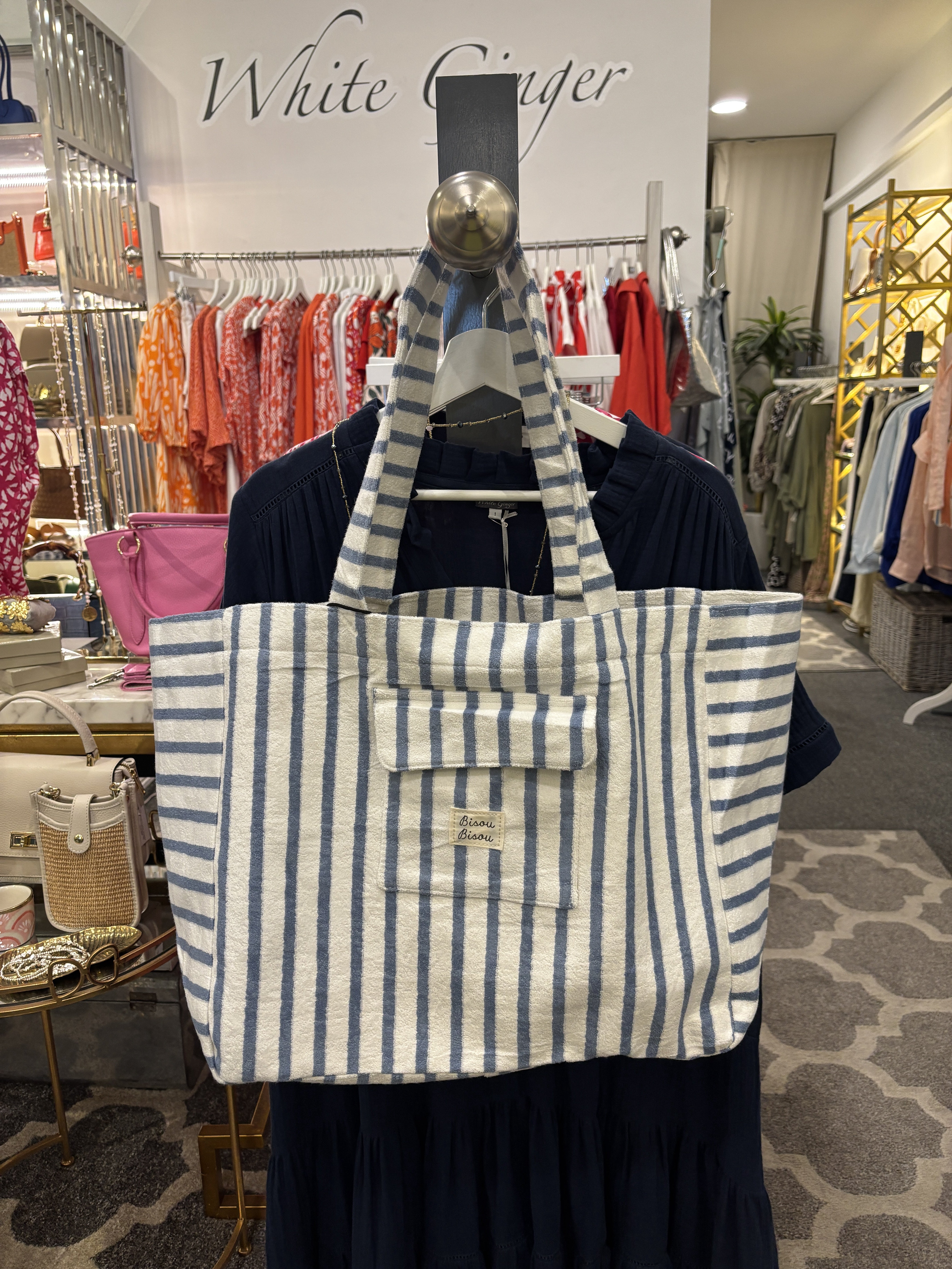 Beach Bag - White&blue Stripe