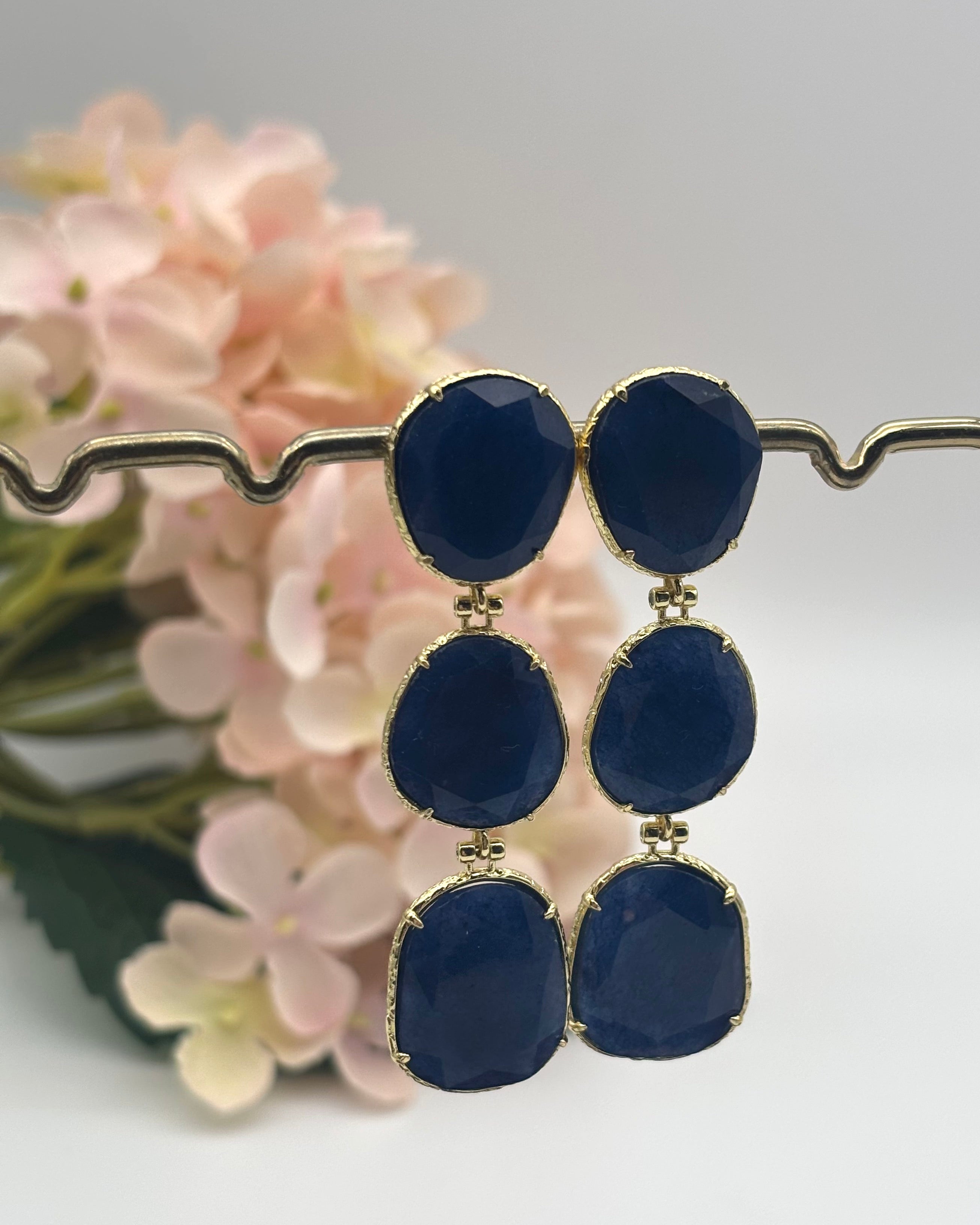 Monaco Drop Stone Earrings - Blue