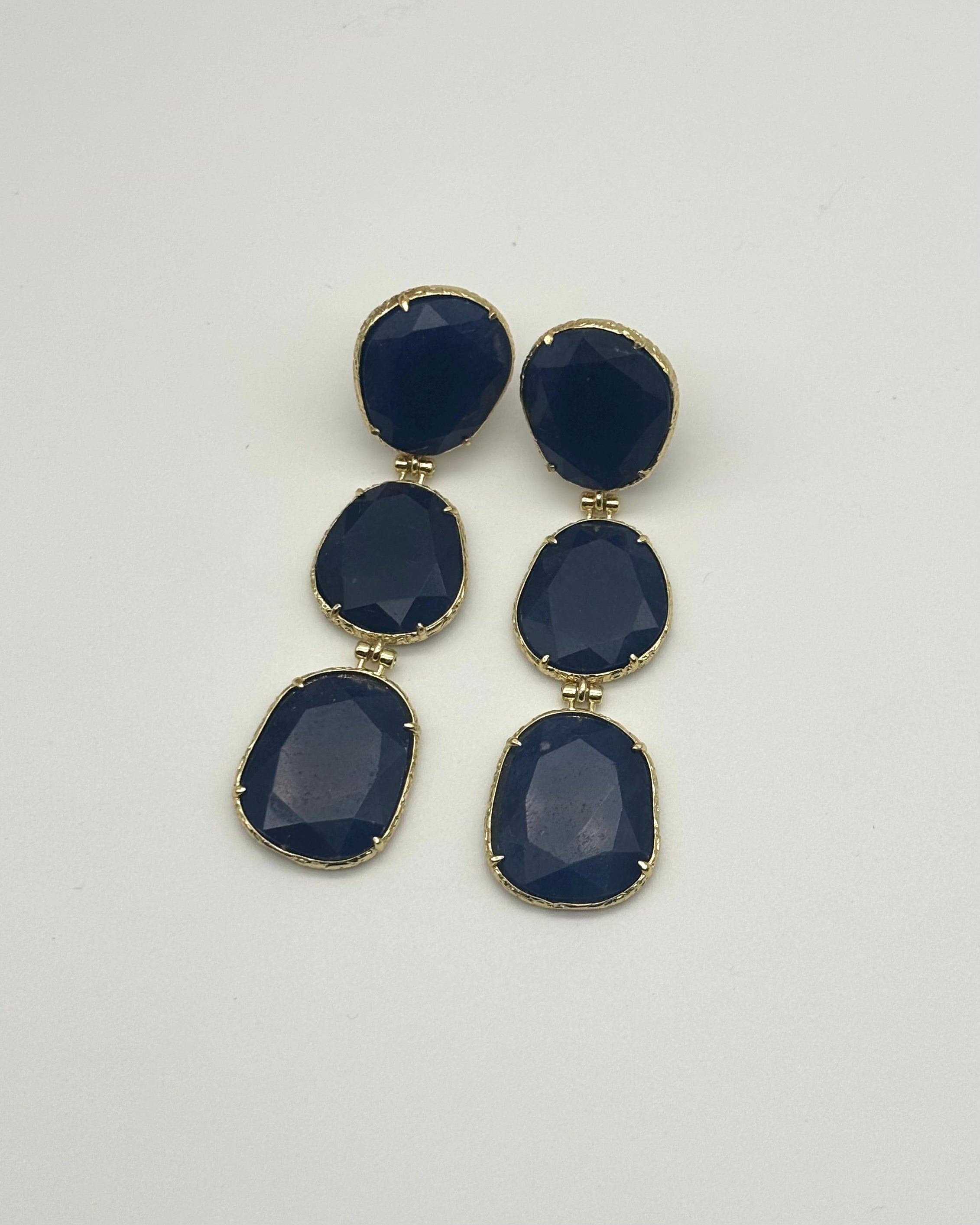 Monaco Drop Stone Earrings - Blue
