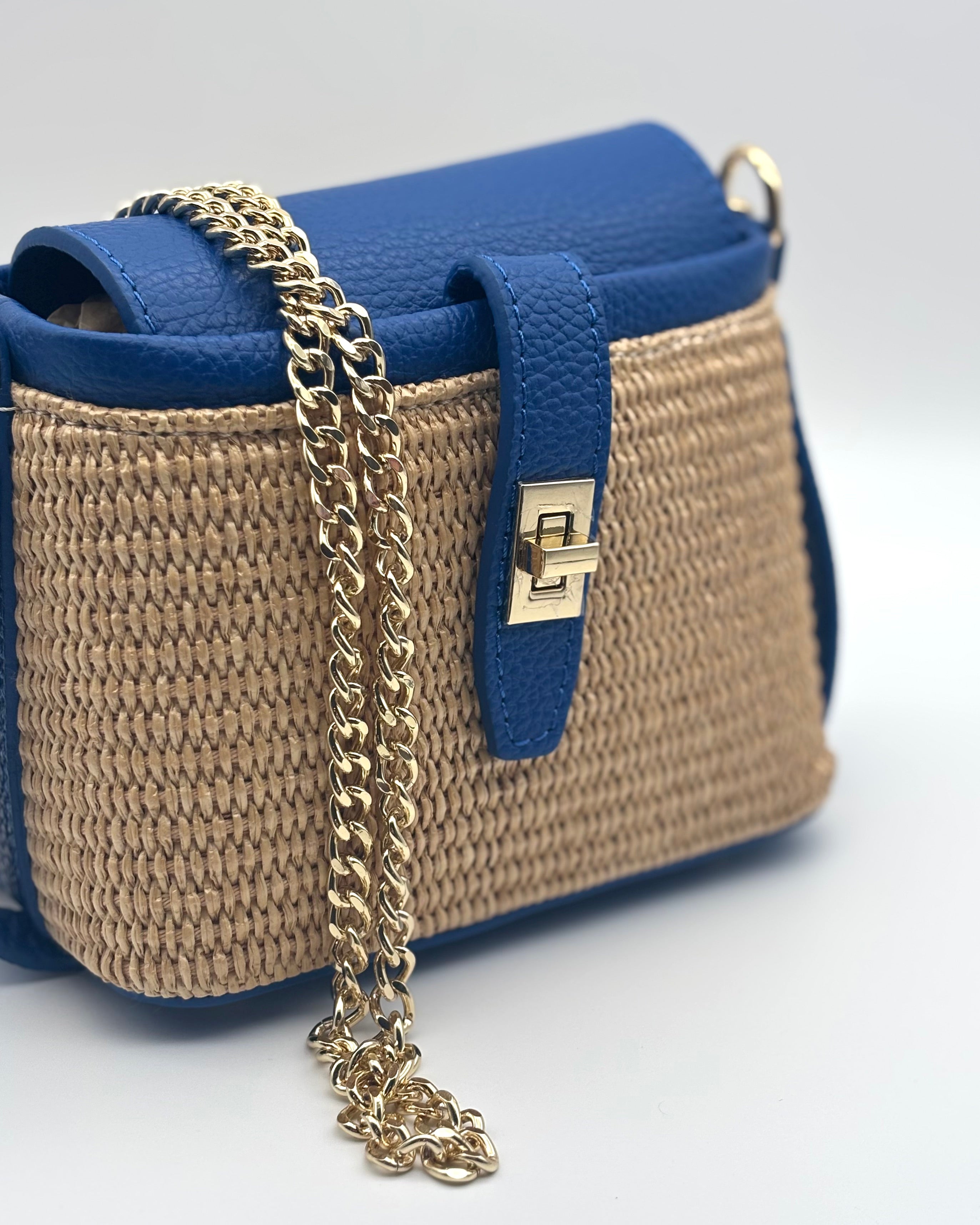 Rimini Raffia/Leather Bag - Cobalt