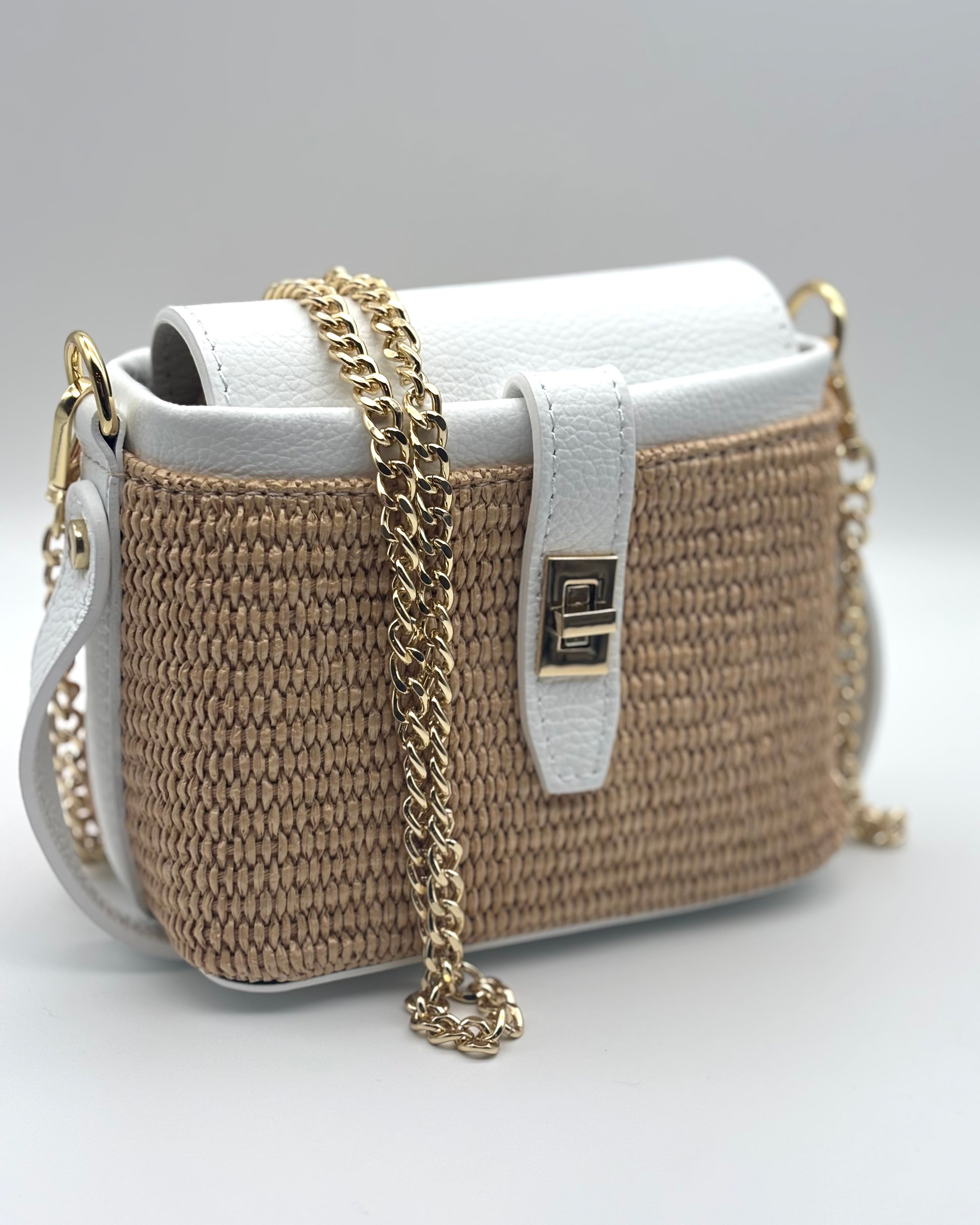 Rimini Raffia/Leather Bag - White