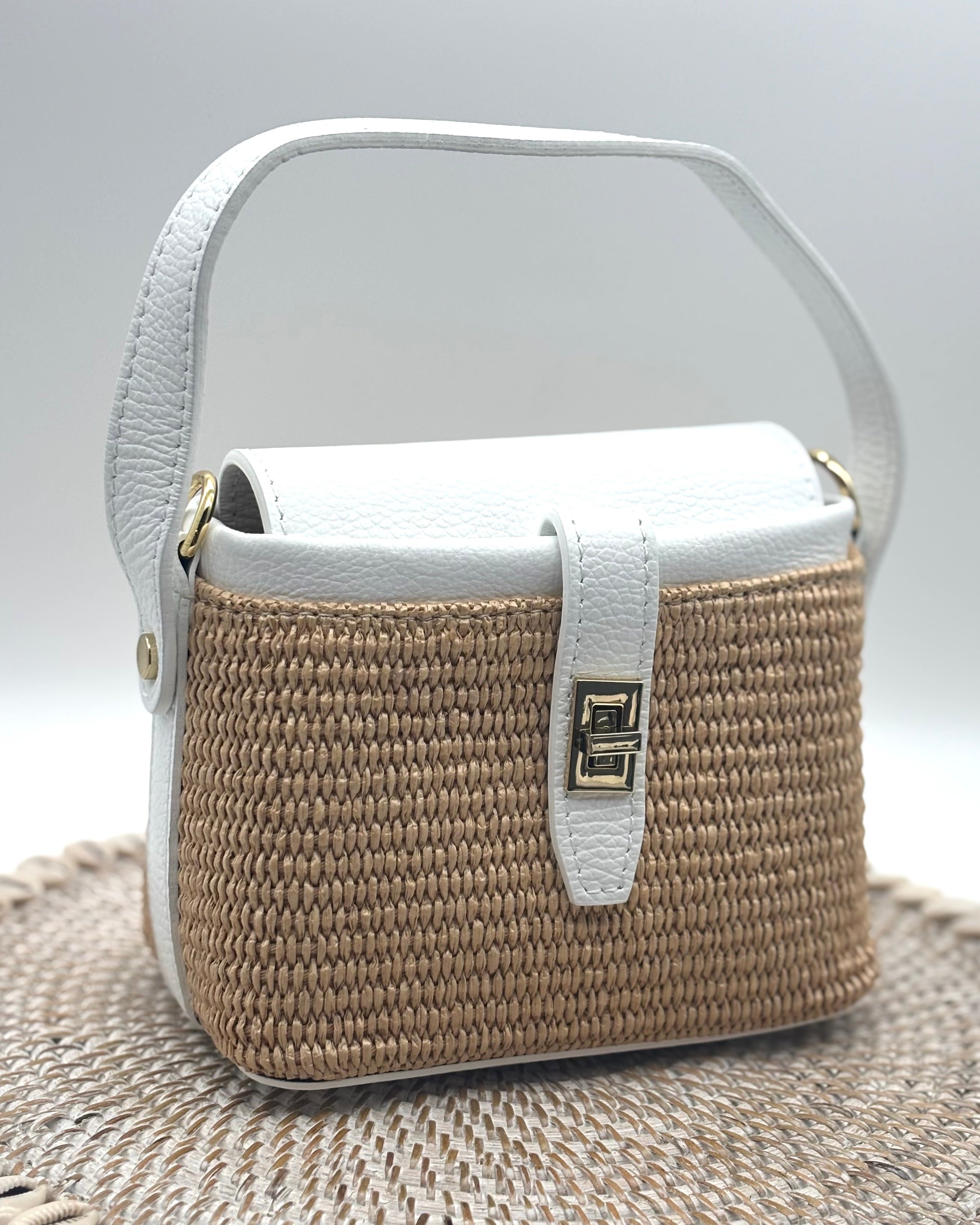 Rimini Raffia/Leather Bag - White
