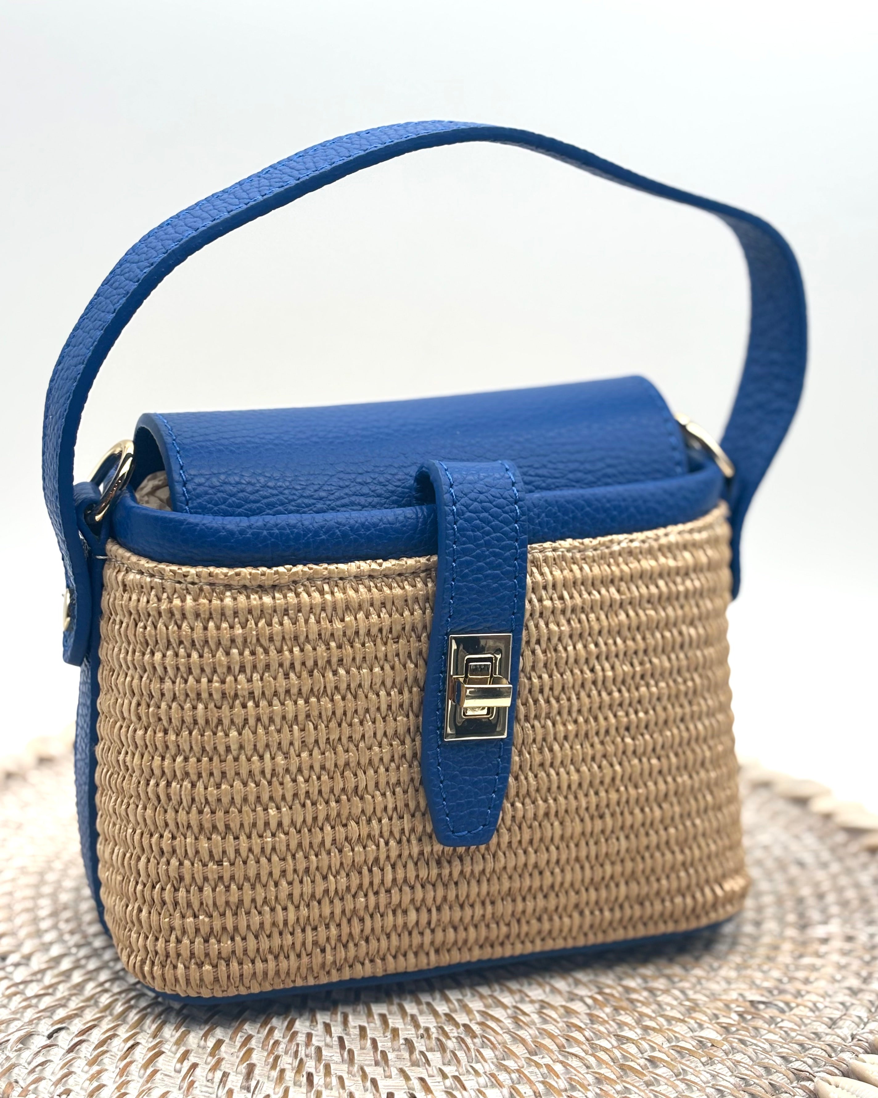 Rimini Raffia/Leather Bag - Cobalt