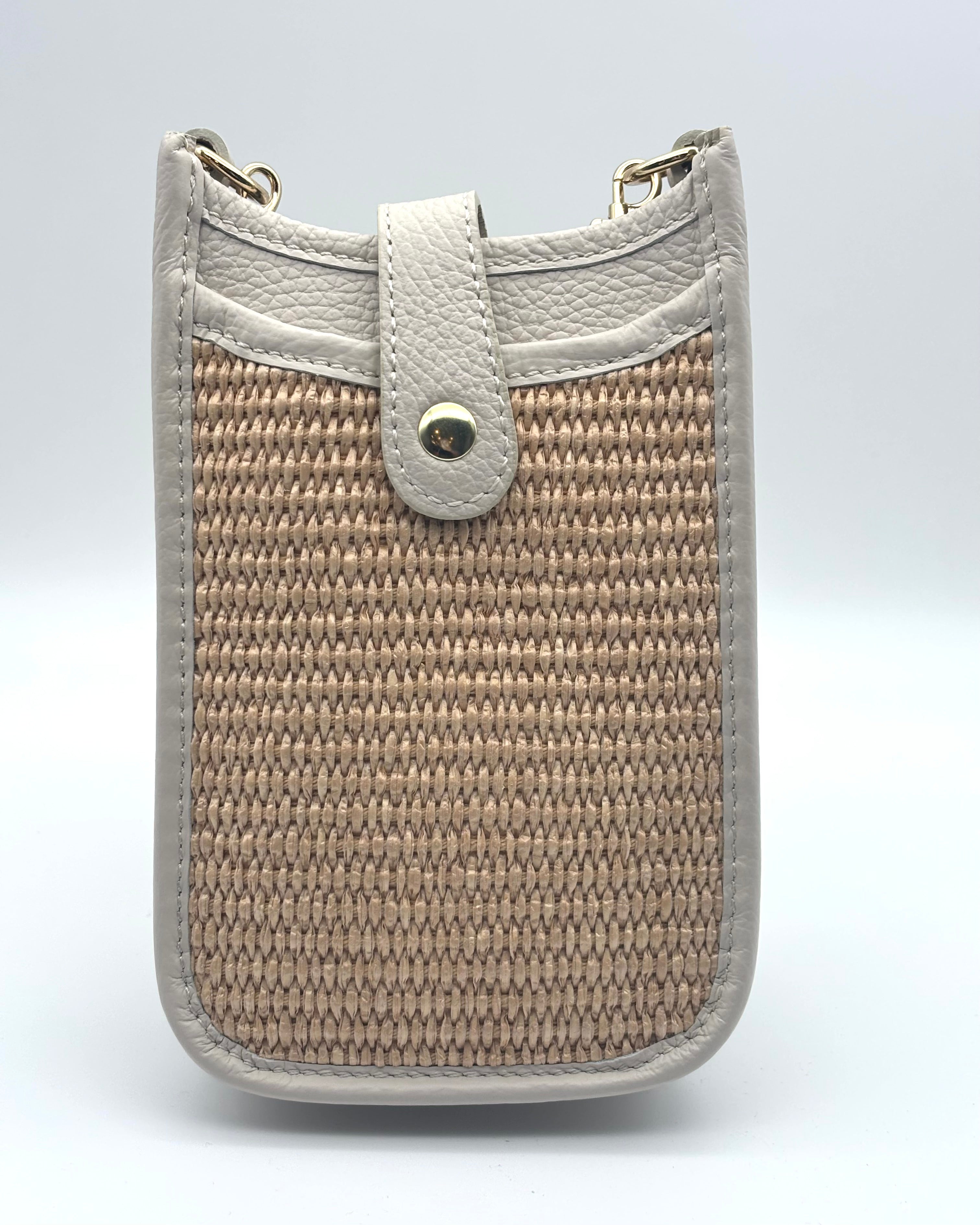 Cortona Raffia/Leather Phone Bag - Cream