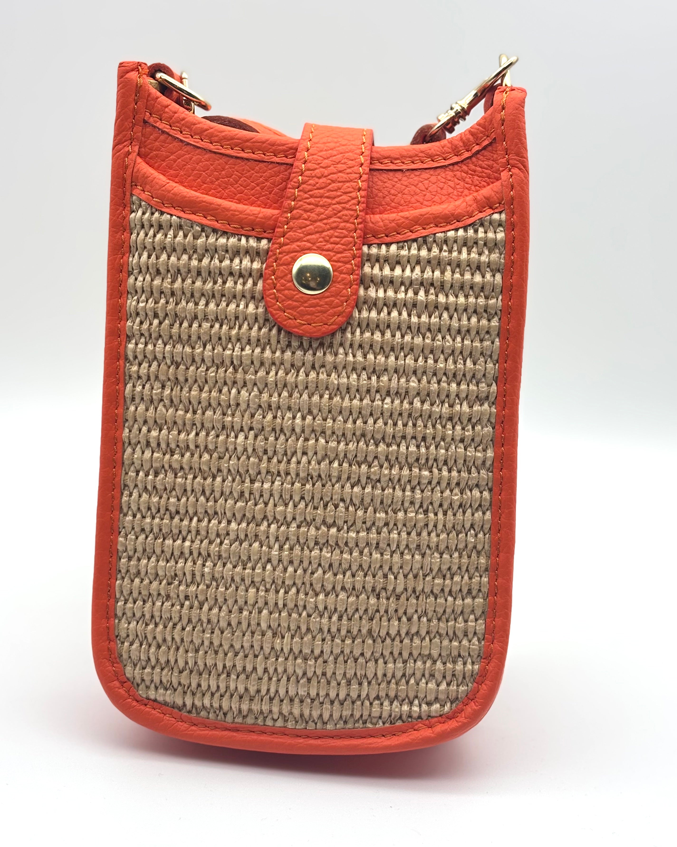 Cortona Raffia/Leather Phone Bag - Orange