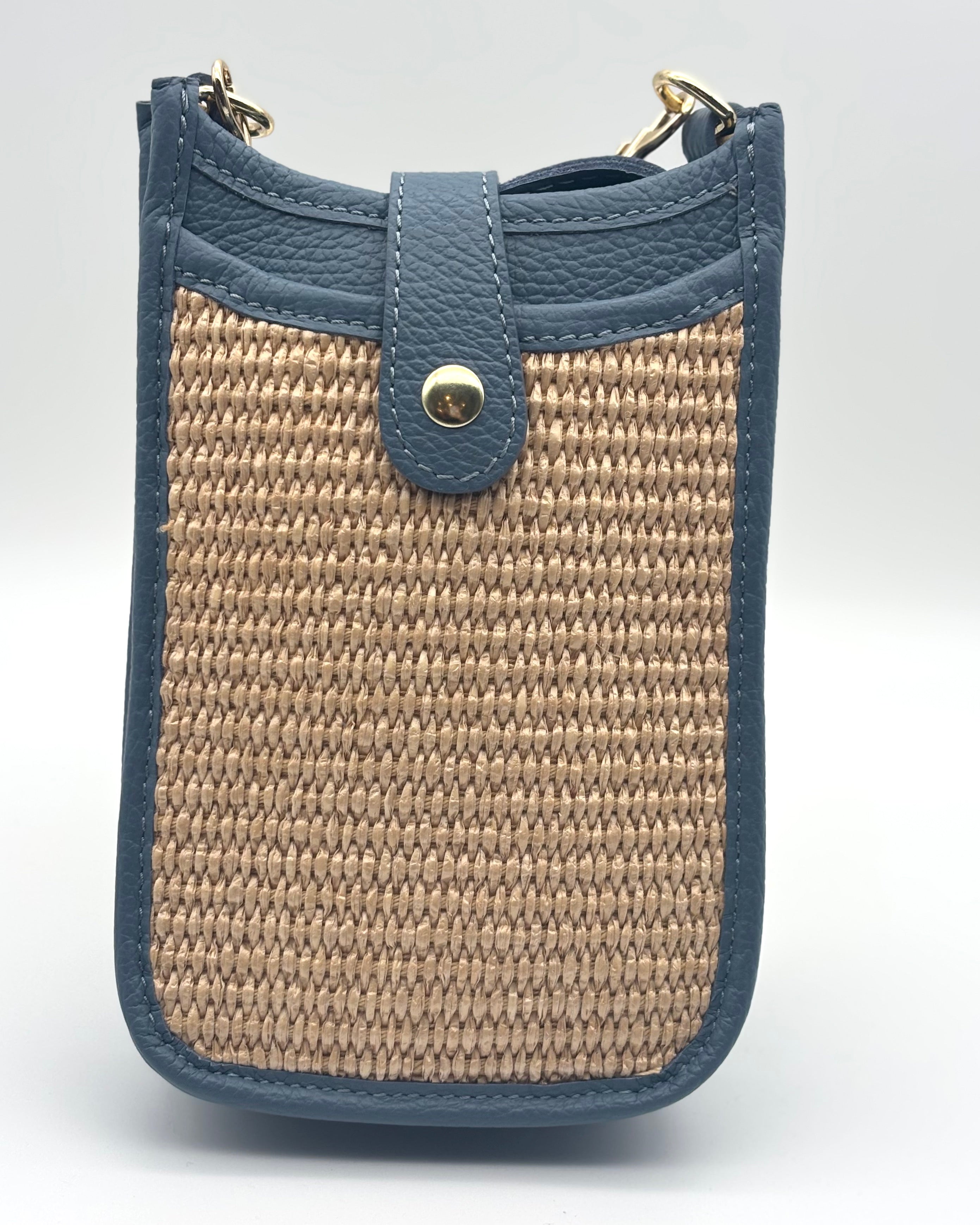 Cortona Raffia/Leather Phone Bag - Denim Blue