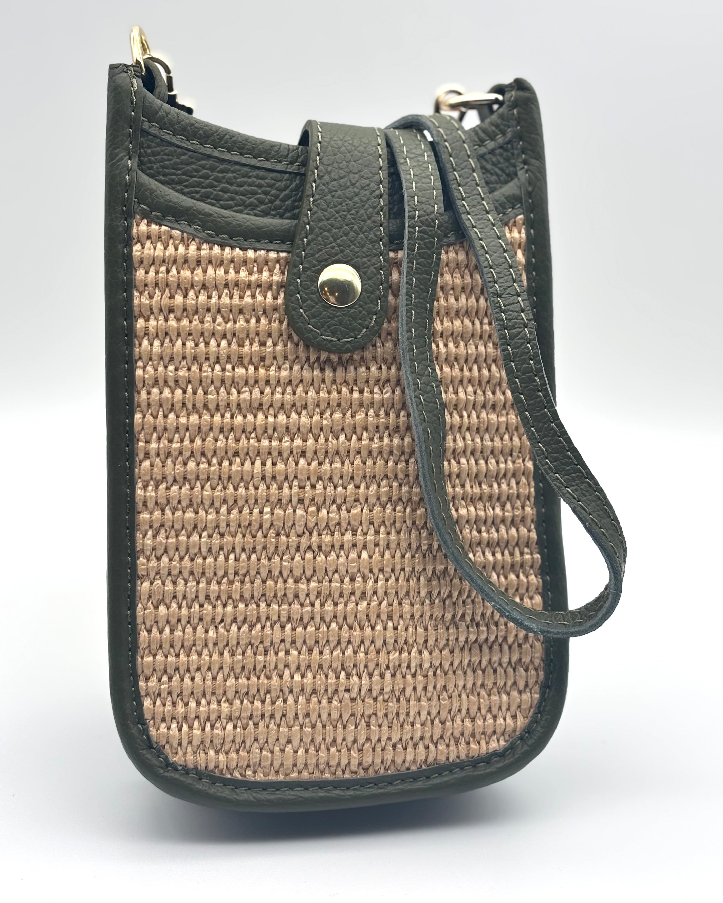 Cortona Raffia/Leather Phone Bag - Olive