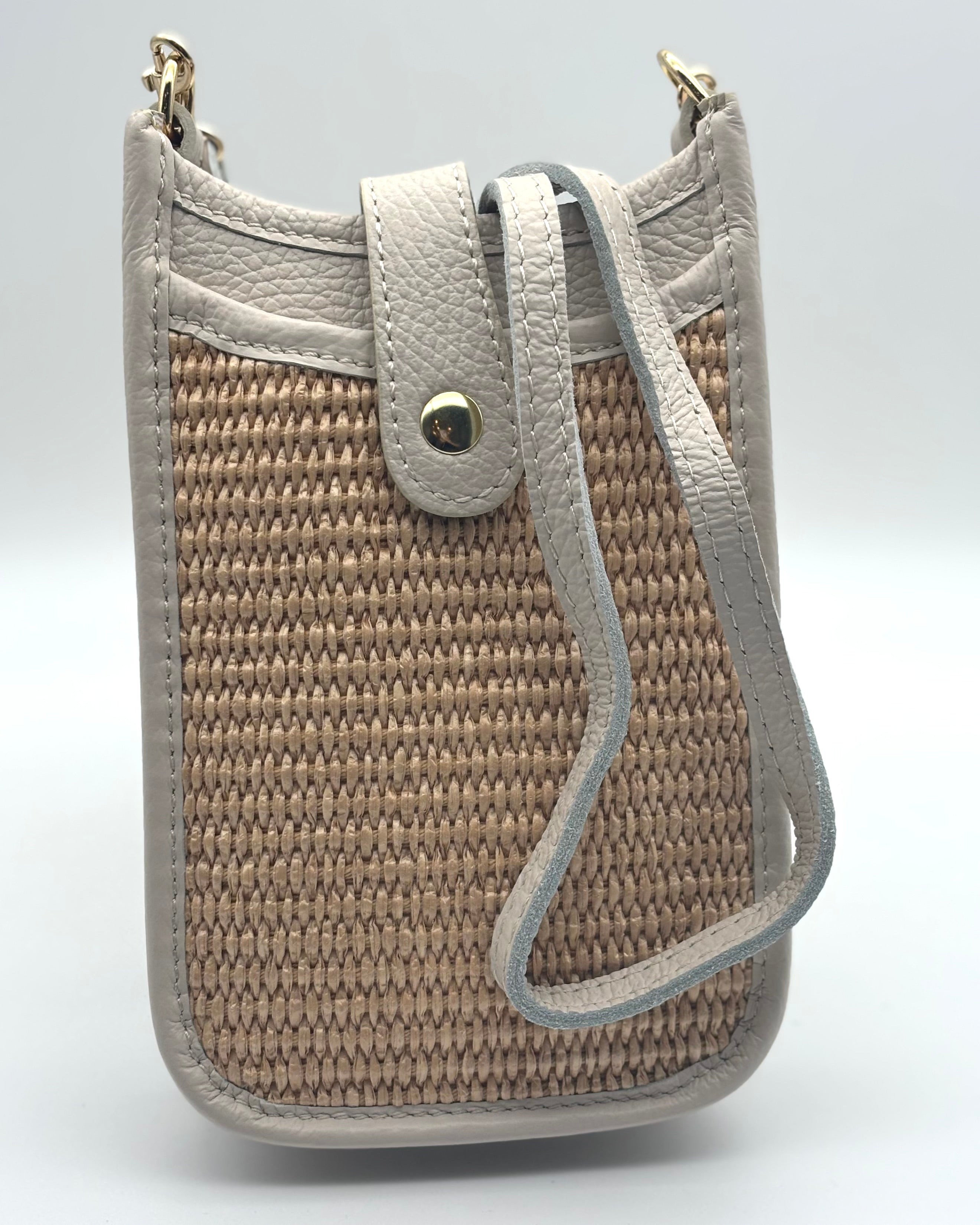 Cortona Raffia/Leather Phone Bag - Cream