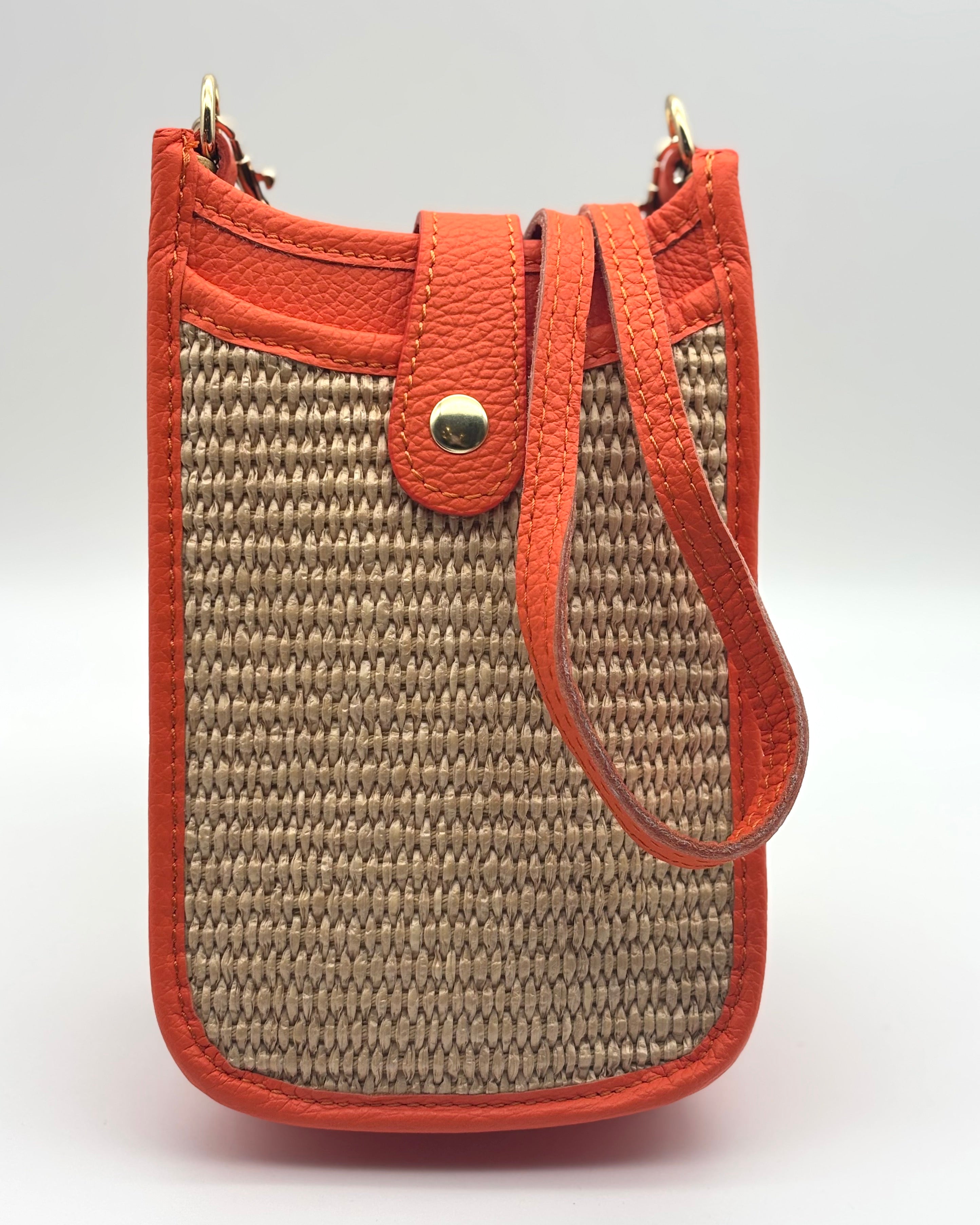 Cortona Raffia/Leather Phone Bag - Orange