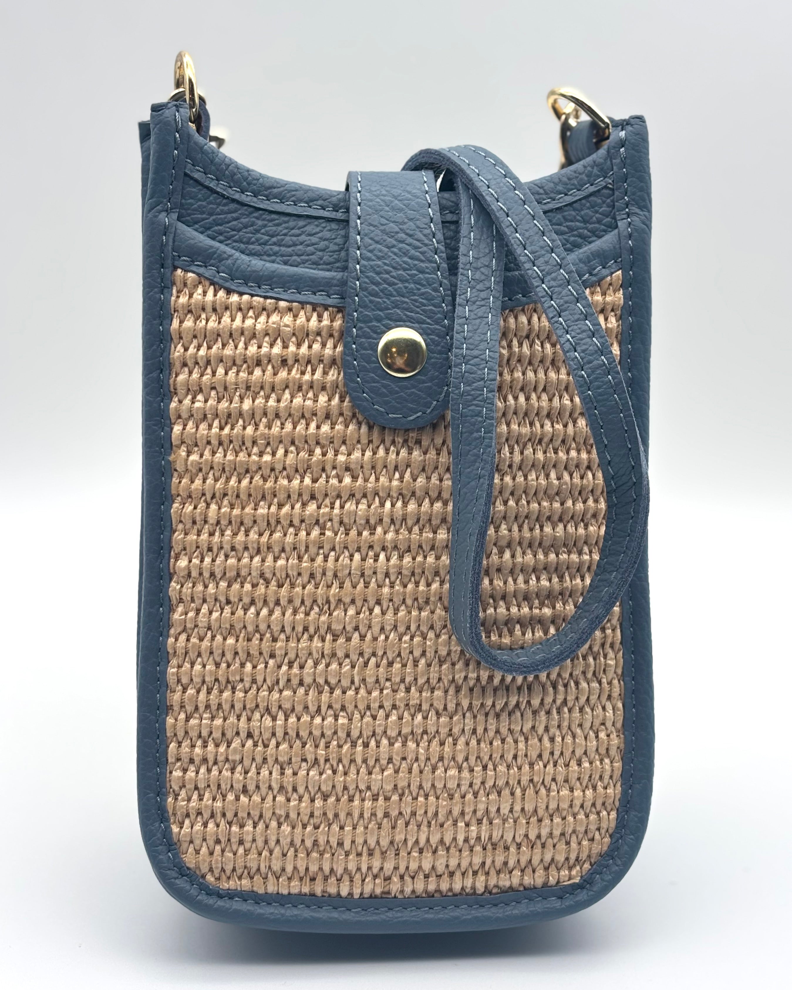 Cortona Raffia/Leather Phone Bag - Denim Blue
