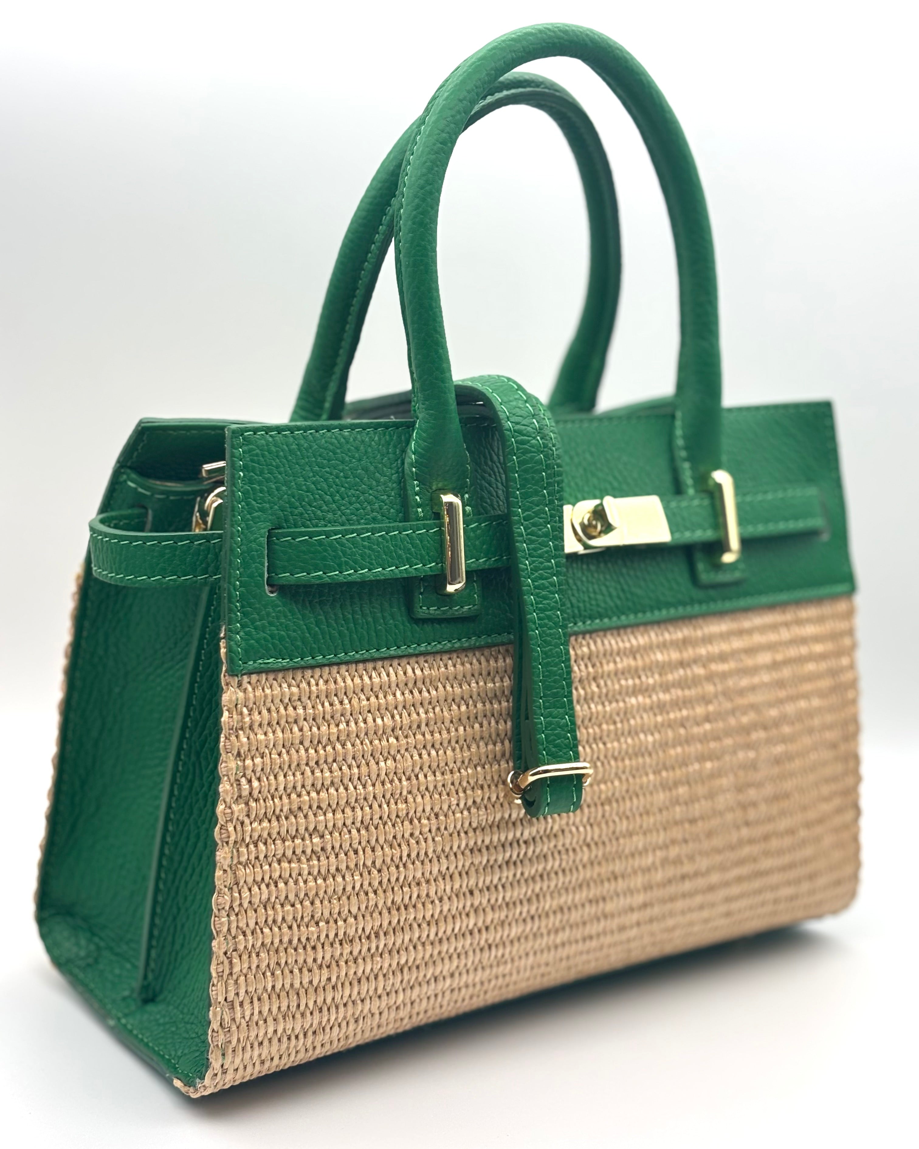 Bellagio Raffia/Leather Bag - Green