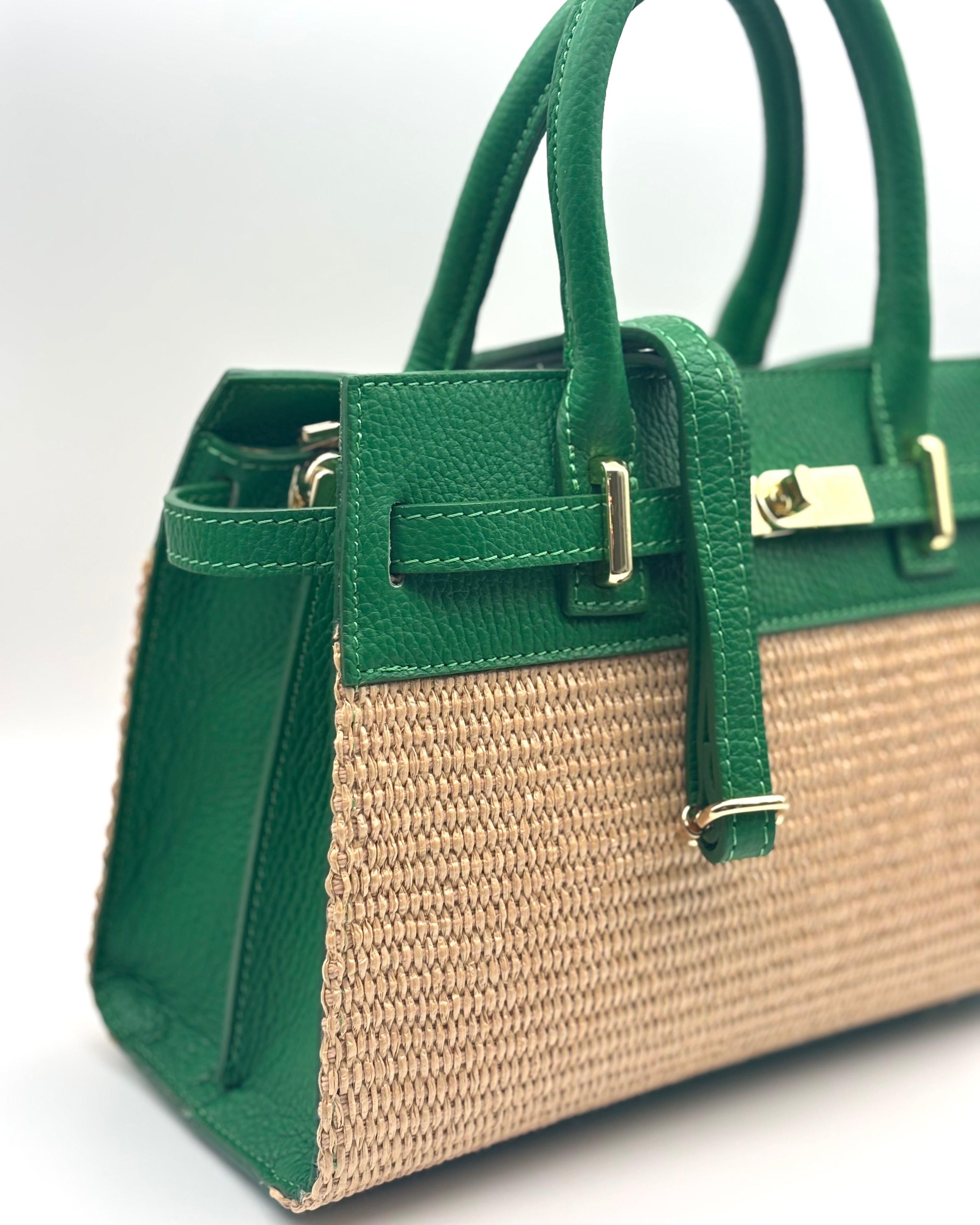 Bellagio Raffia/Leather Bag - Green