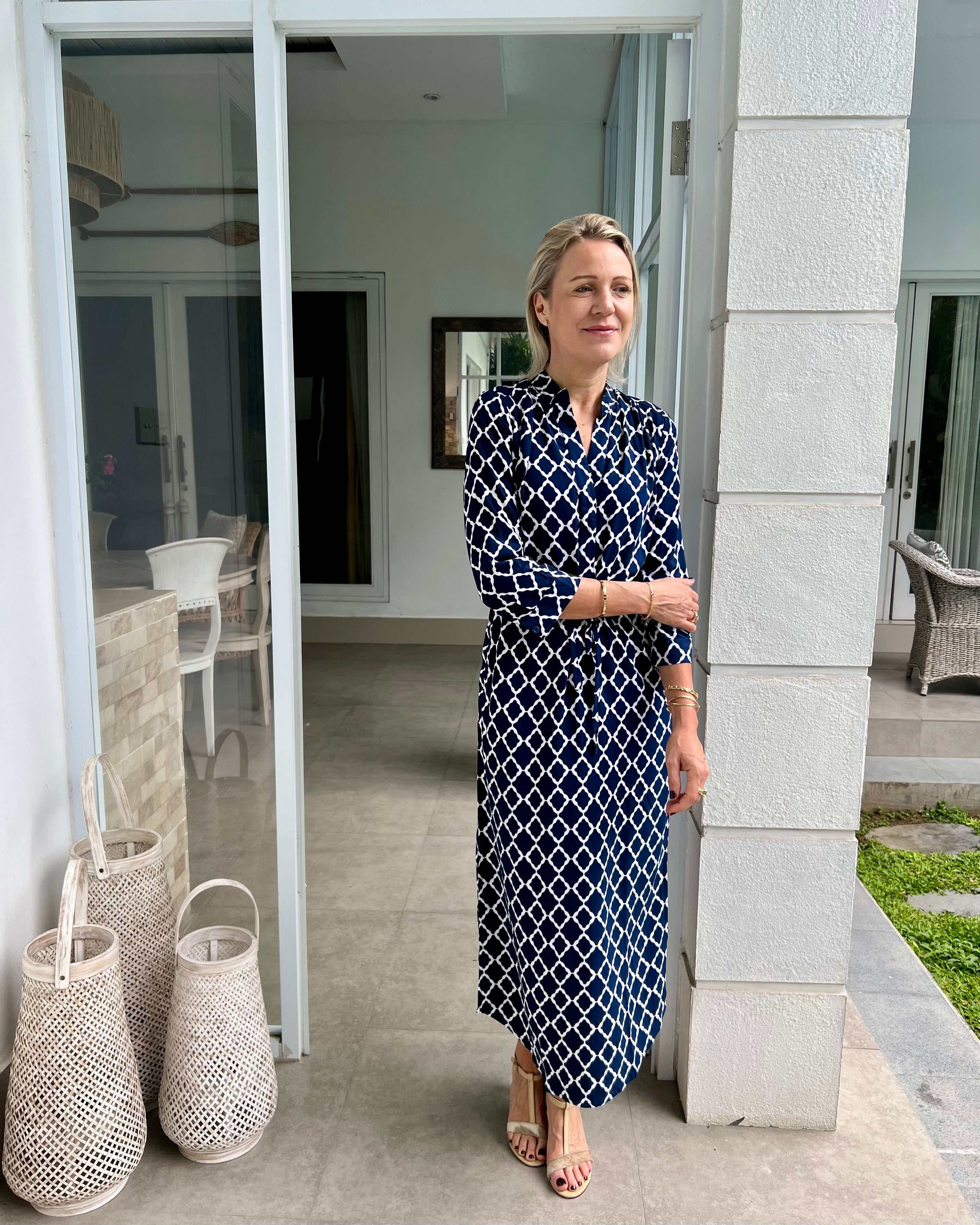 Eva Long Dress - Navy/White Marquis