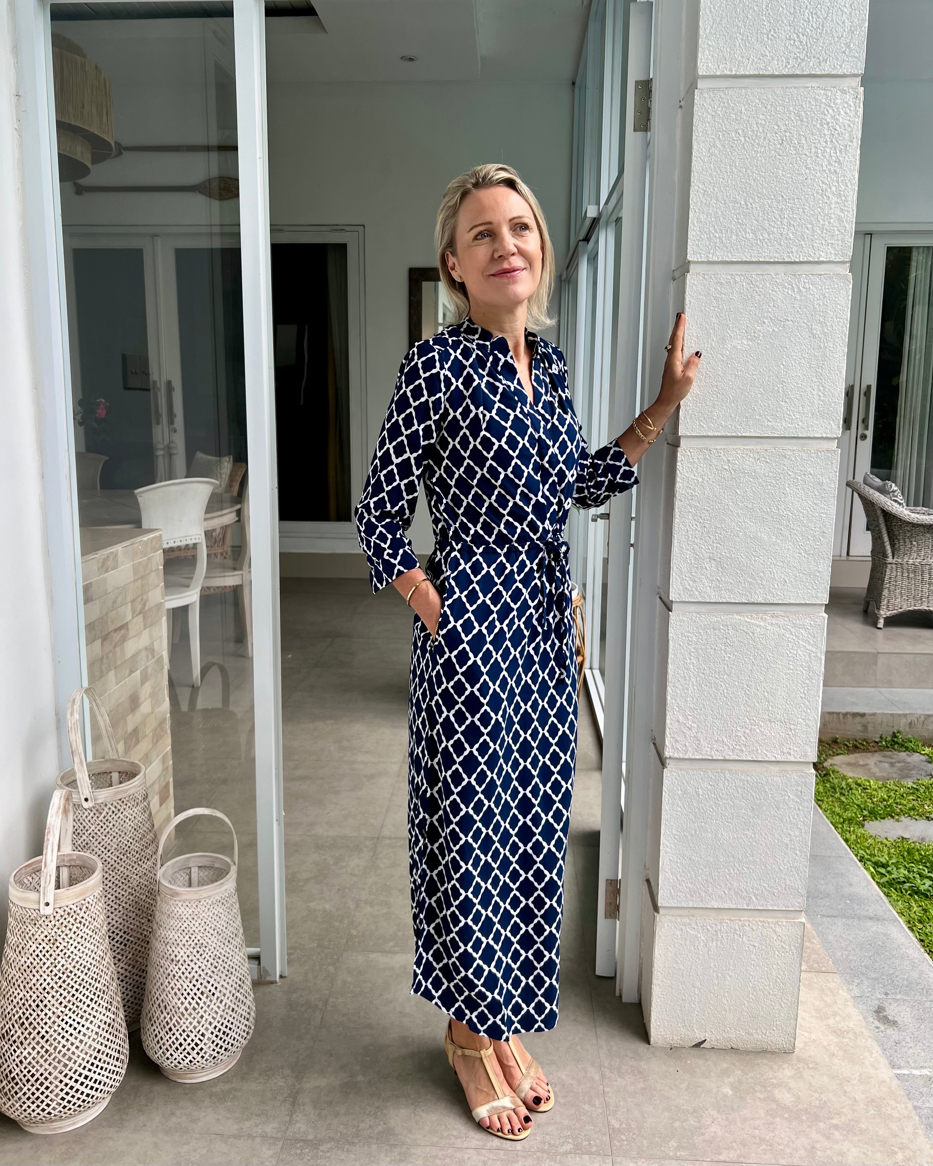 Eva Long Dress - Navy/White Marquis