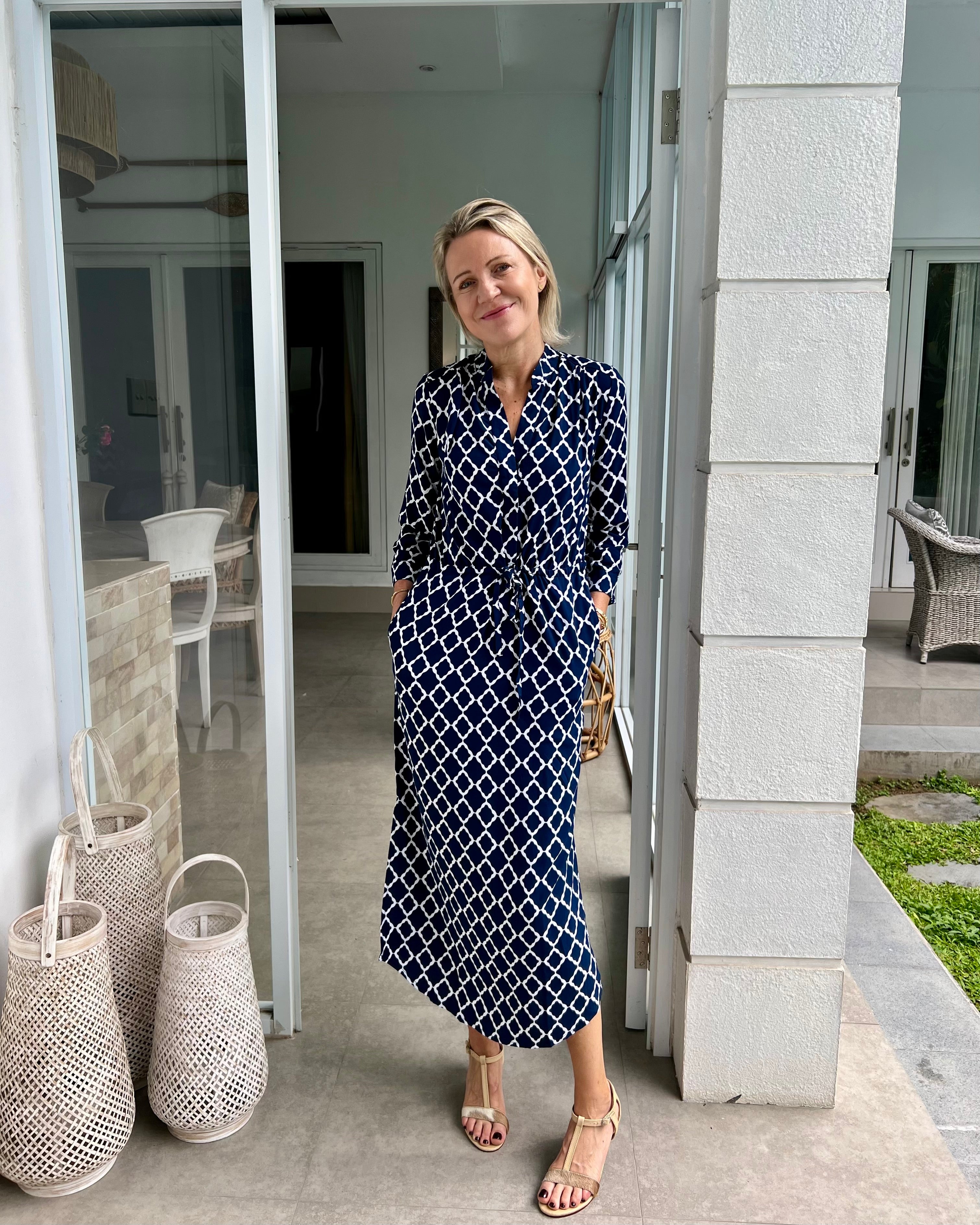 Eva Long Dress - Navy/White Marquis