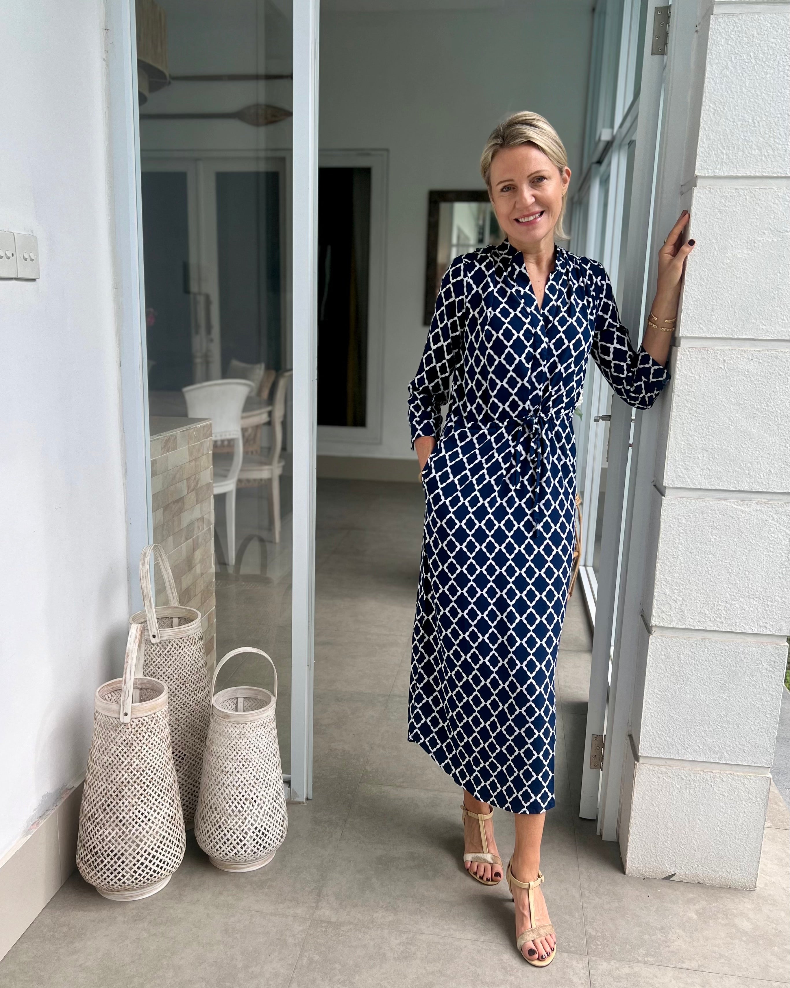 Eva Long Dress - Navy/White Marquis