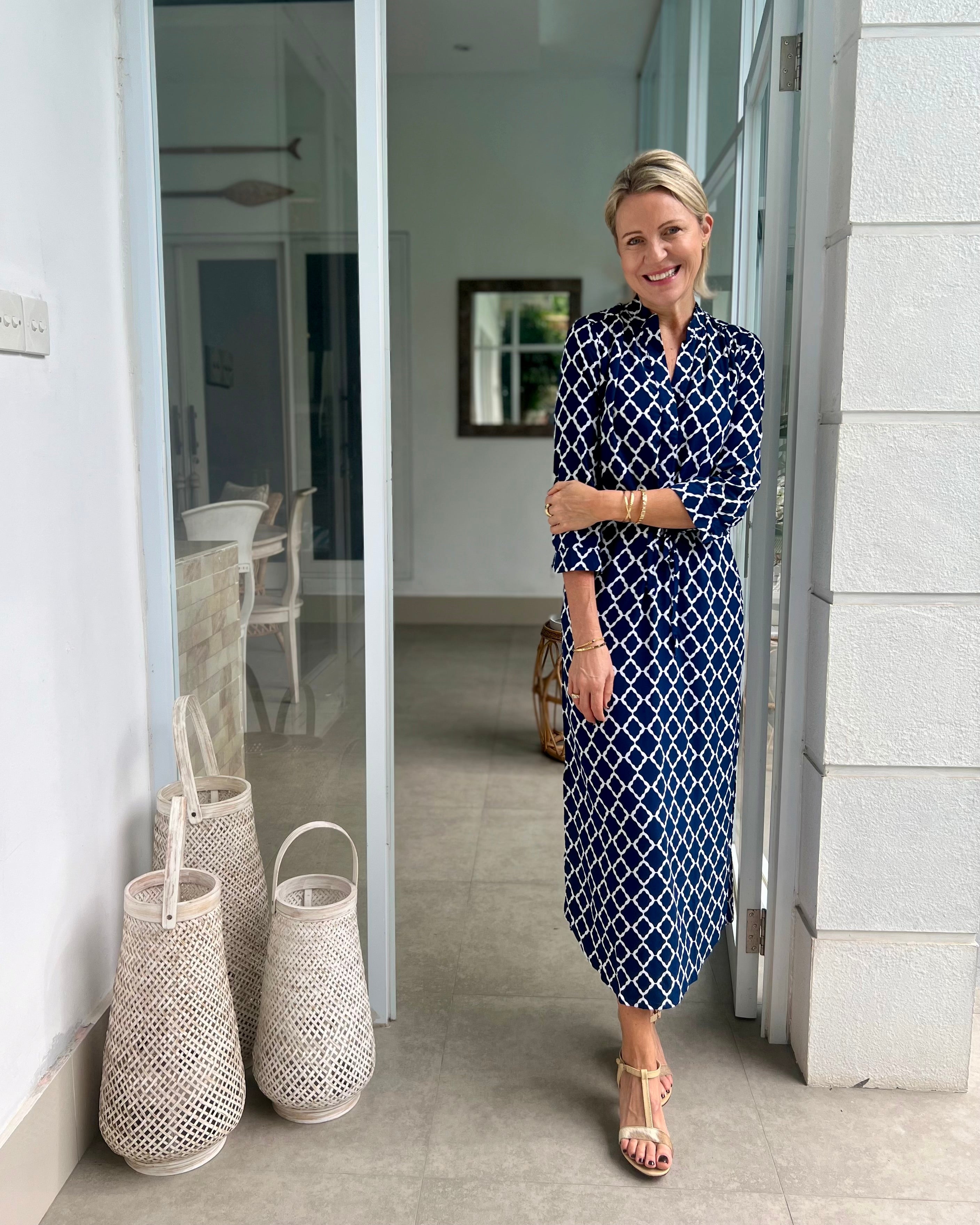 Eva Long Dress - Navy/White Marquis