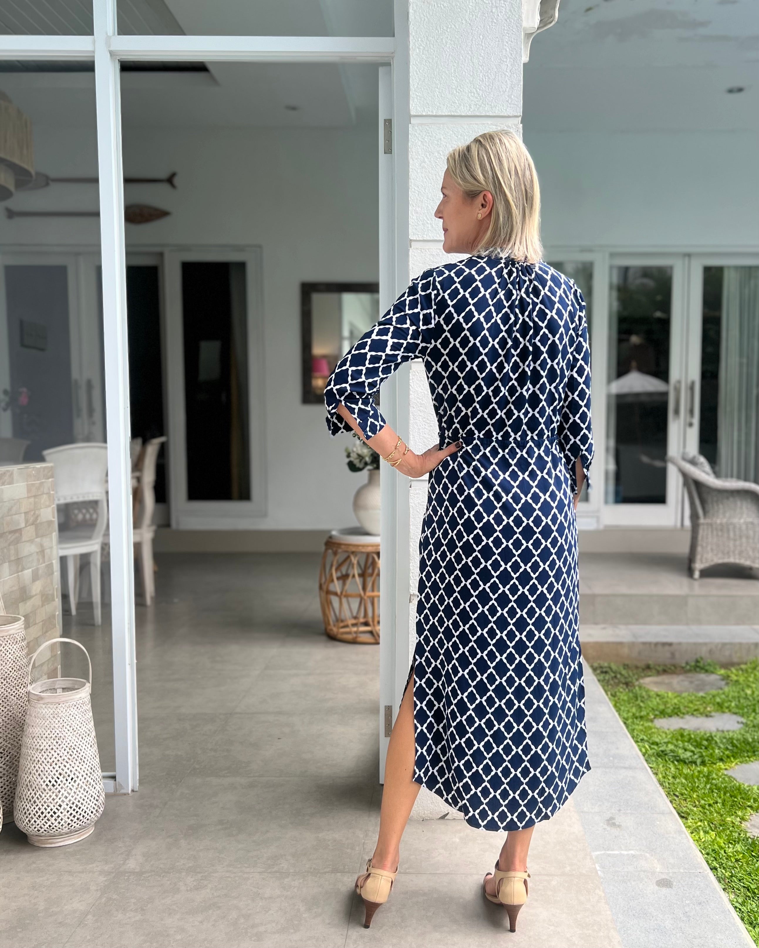 Eva Long Dress - Navy/White Marquis