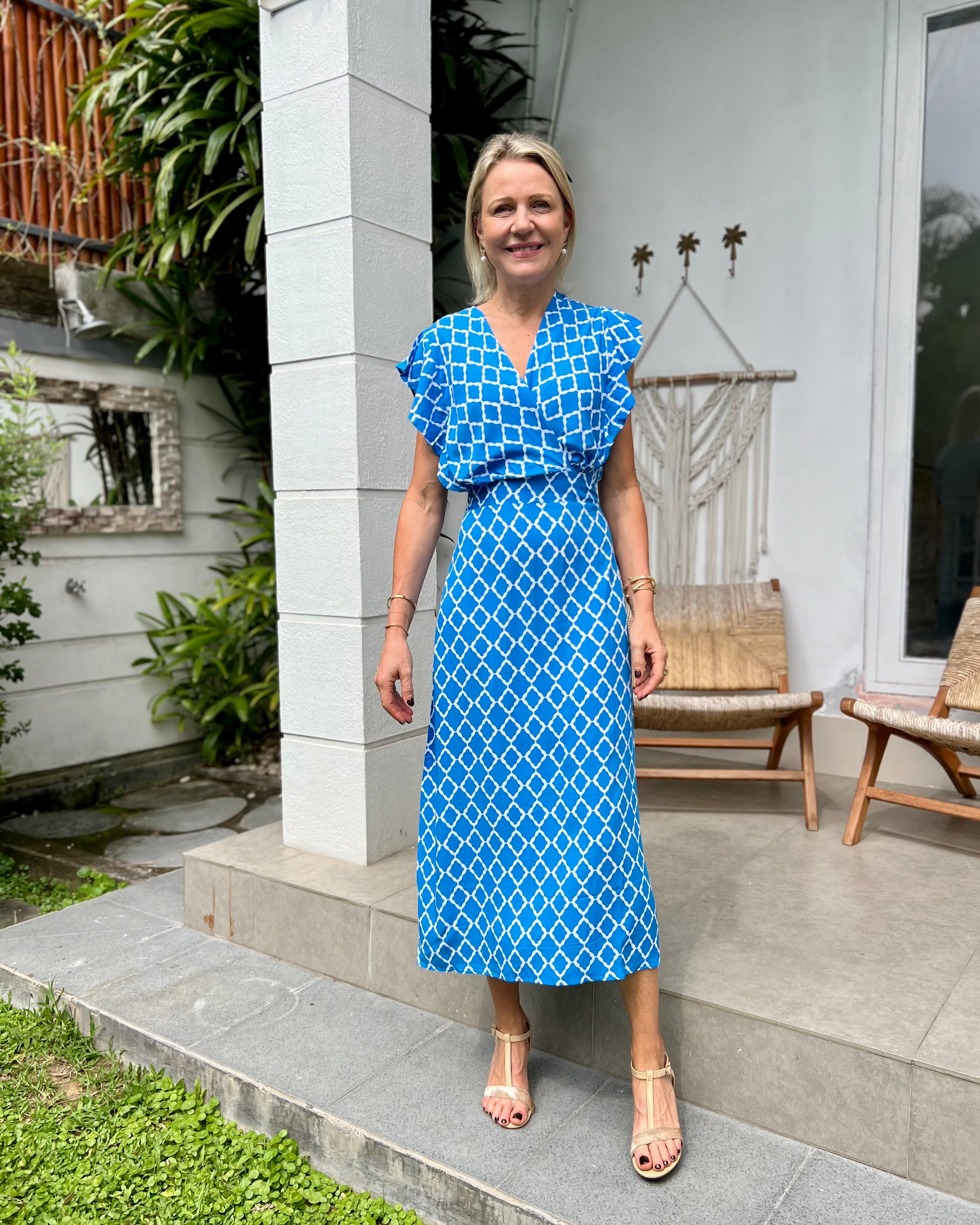 Julia Dress - Malibu Blue/White Marquis