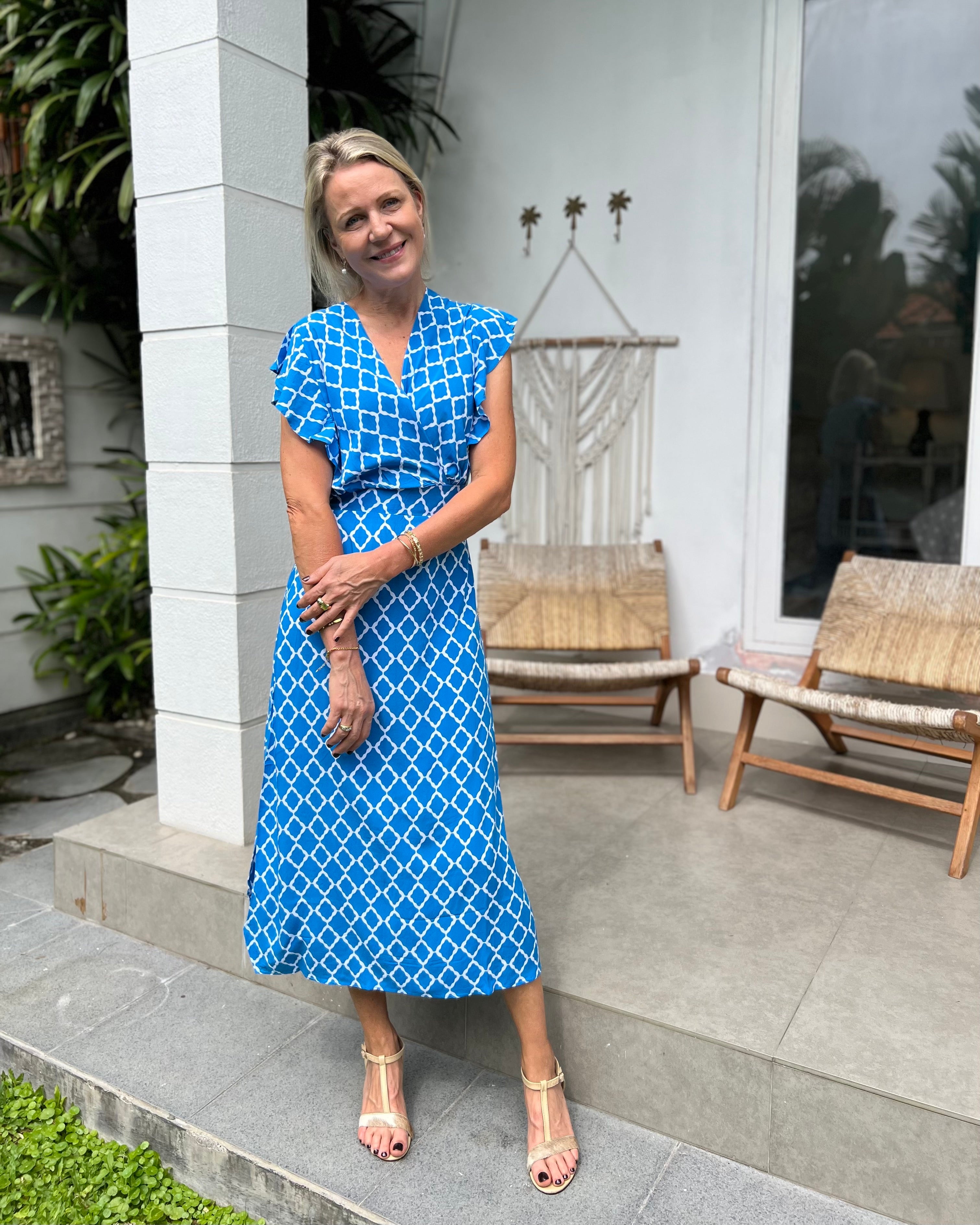 Julia Dress - Malibu Blue/White Marquis