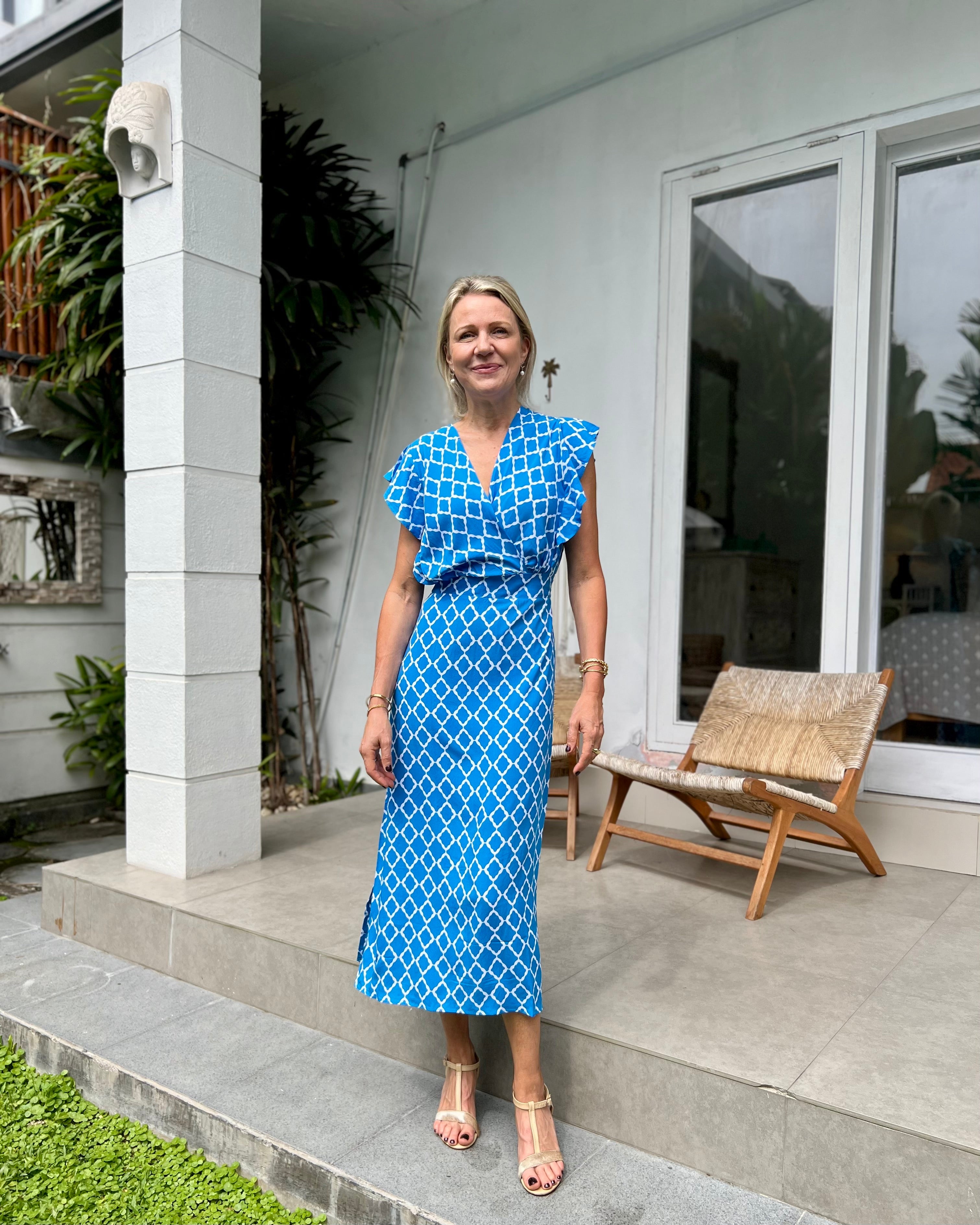 Julia Dress - Malibu Blue/White Marquis