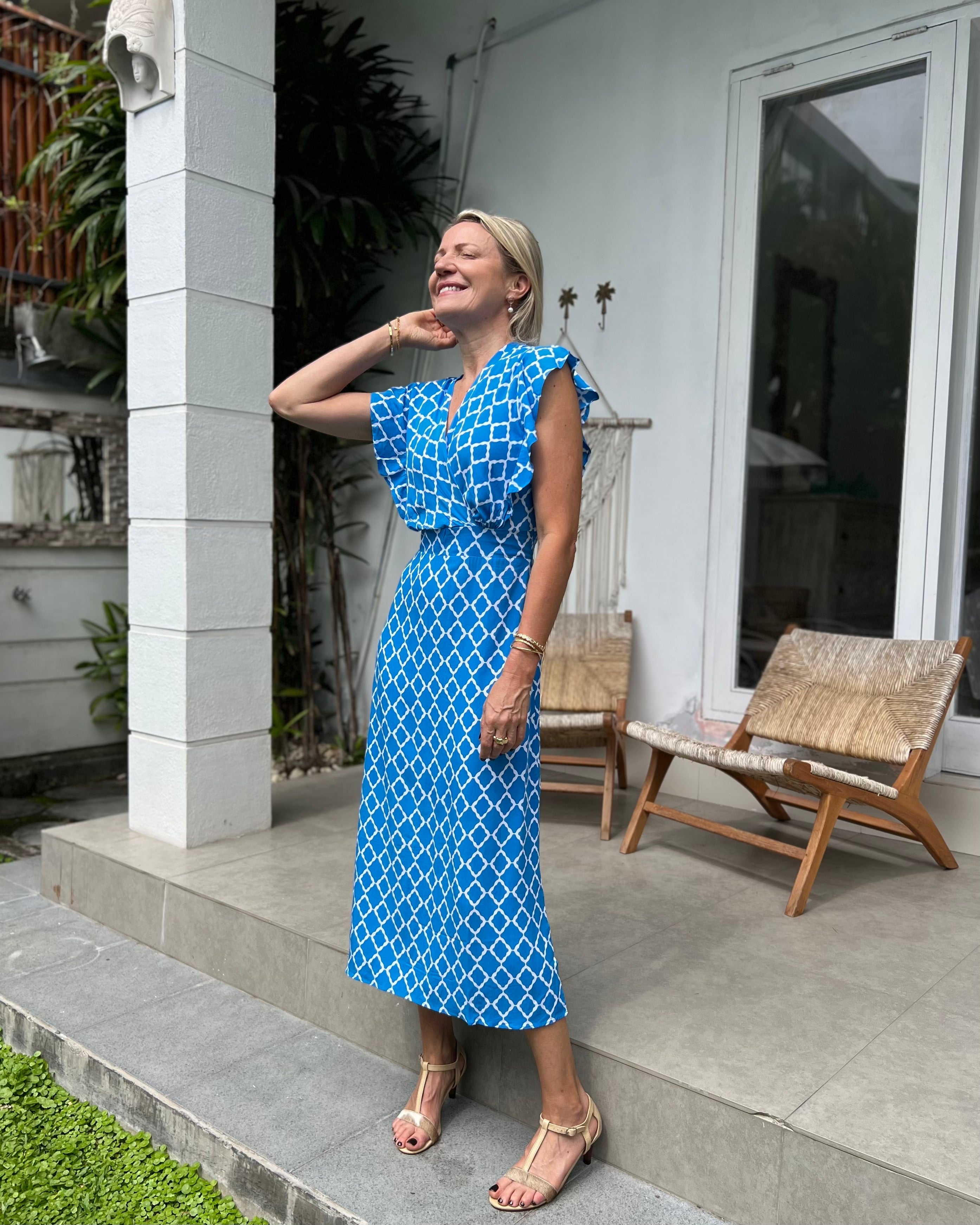 Julia Dress - Malibu Blue/White Marquis
