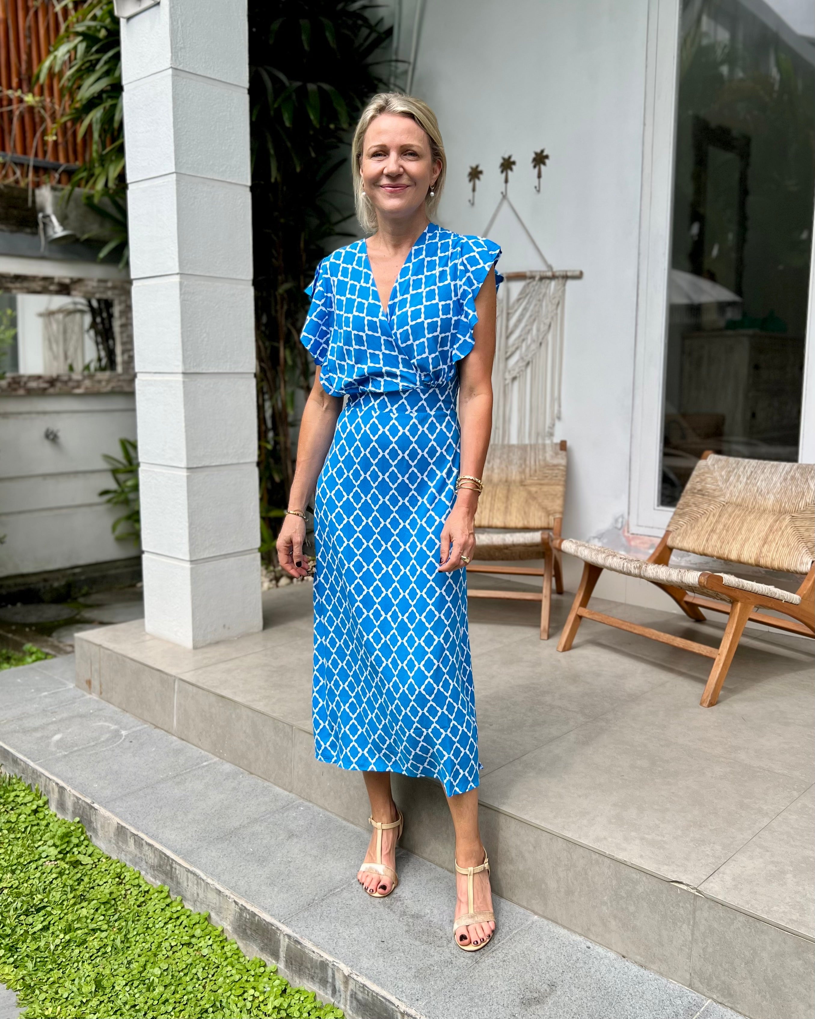 Julia Dress - Malibu Blue/White Marquis