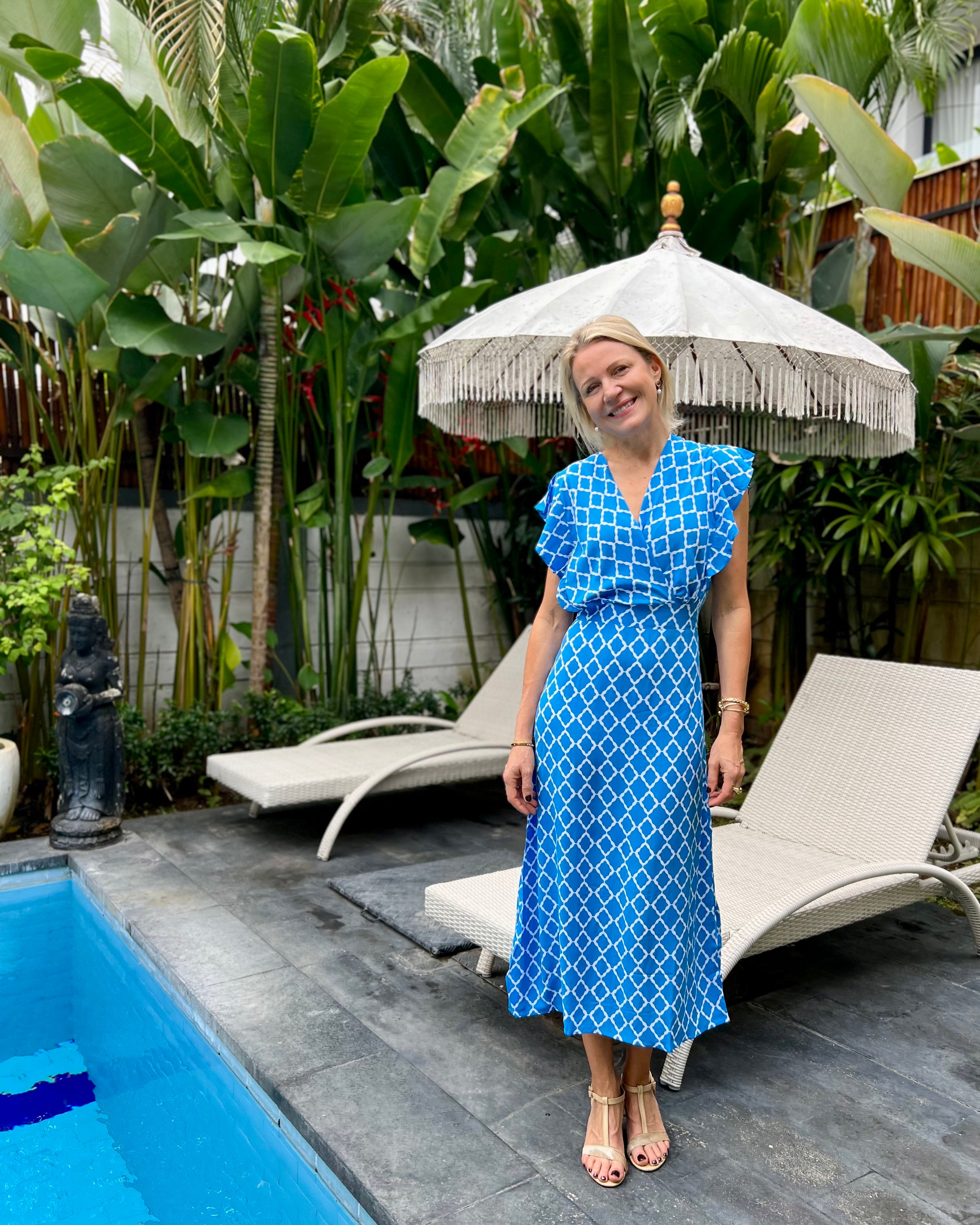 Julia Dress - Malibu Blue/White Marquis