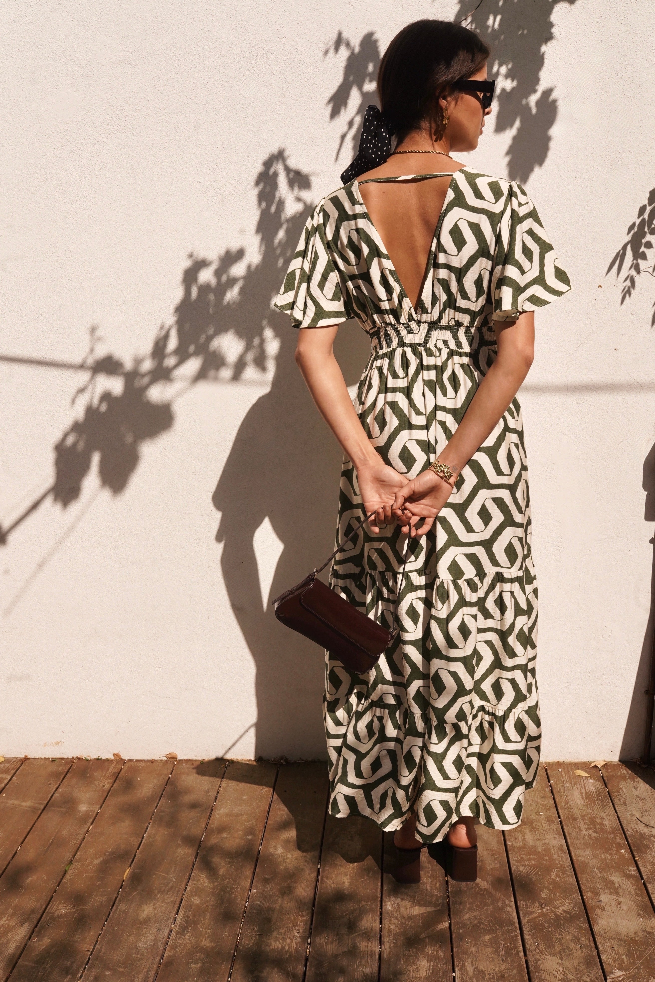 Juliette Dress - Khaki Geometric