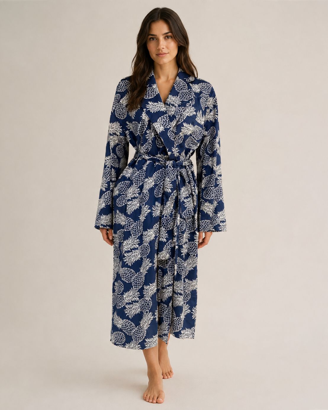 Cassie Long Robe - Navy Pineapple