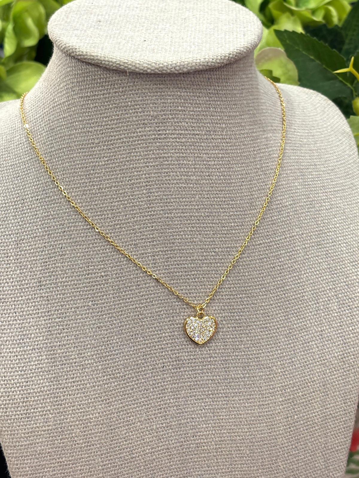 Isabeau Gold Pave Heart Necklace