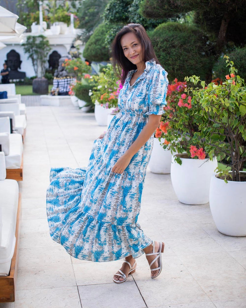 Jo Dress - Grey/Turquoise Tie Dye