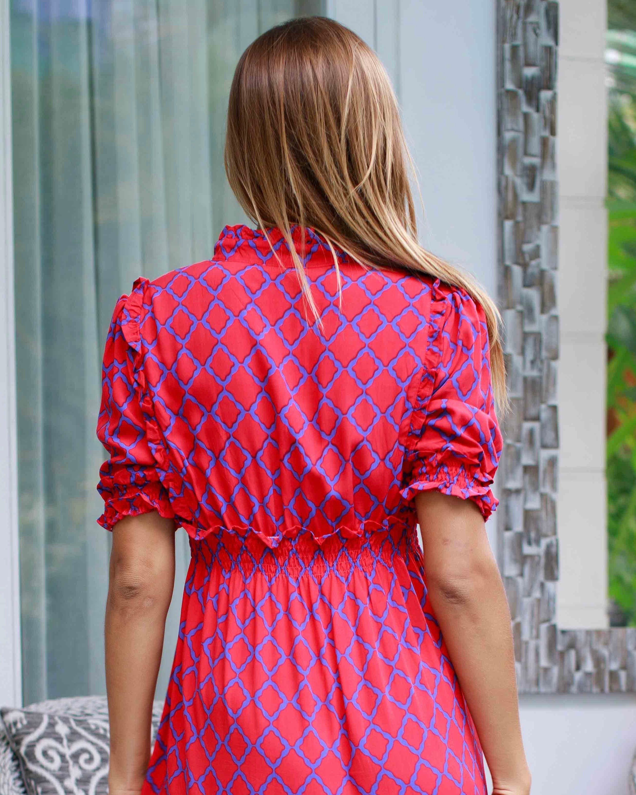Jo Dress - Liberty Blue/Red Marquis