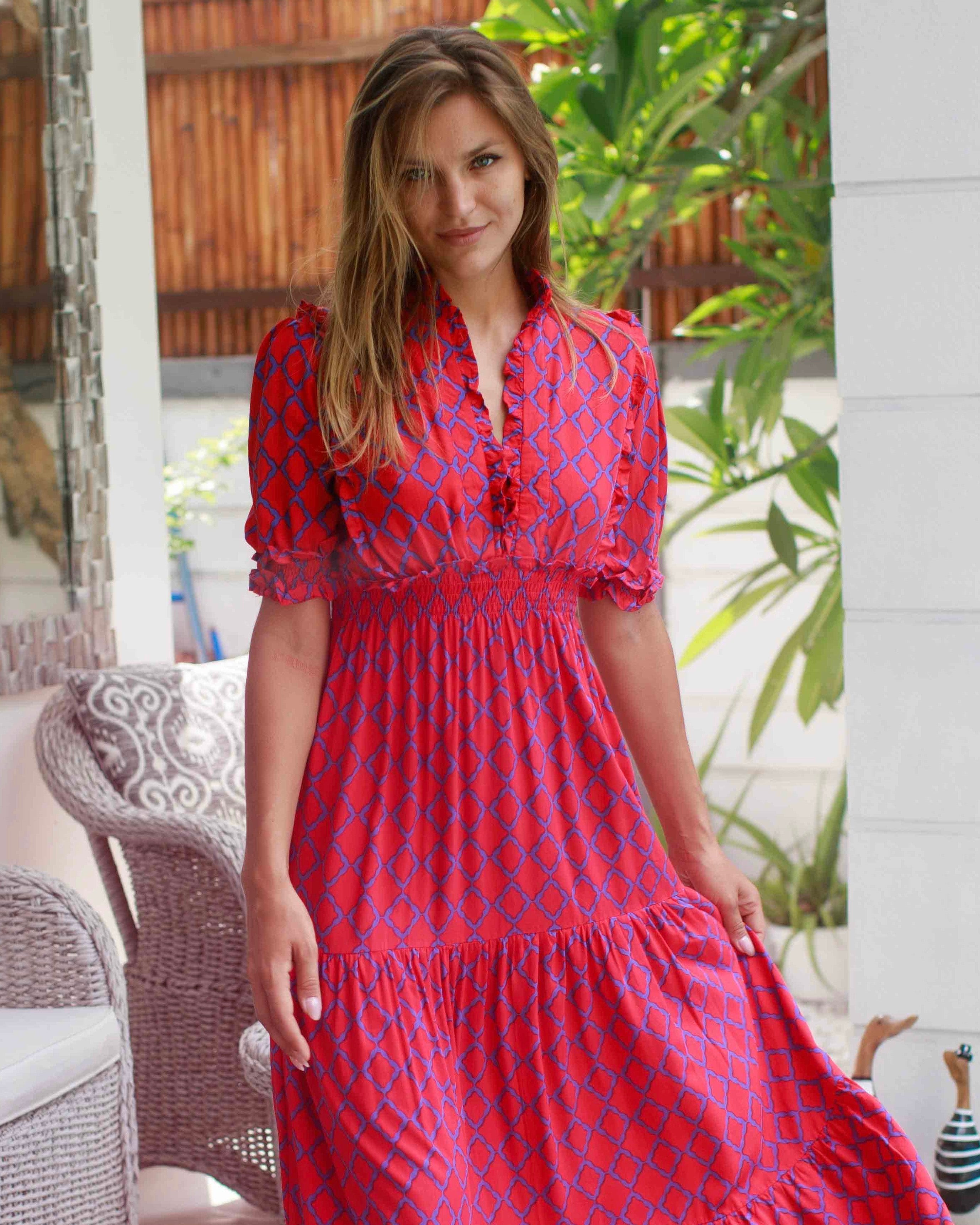 Jo Dress - Liberty Blue/Red Marquis