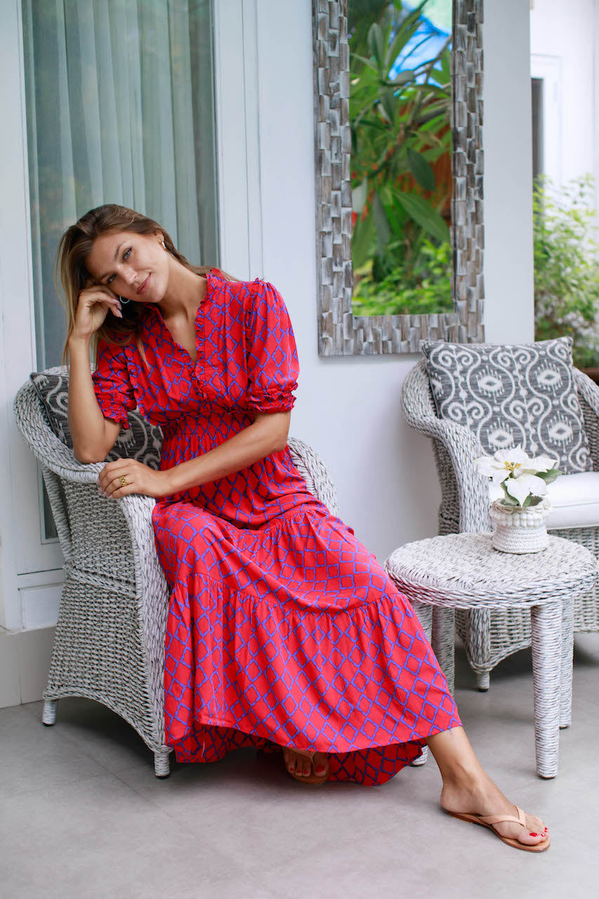 Jo Dress - Liberty Blue/Red Marquis