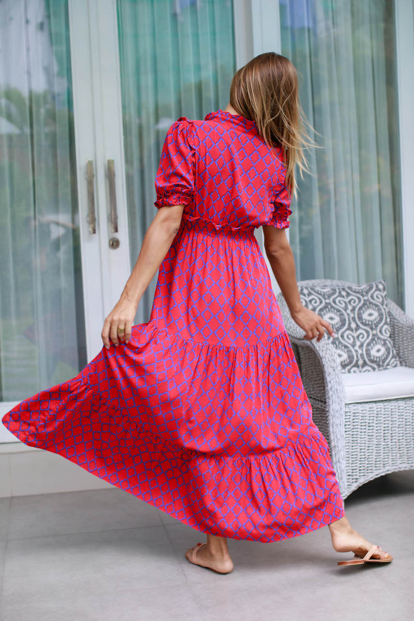 Jo Dress - Liberty Blue/Red Marquis