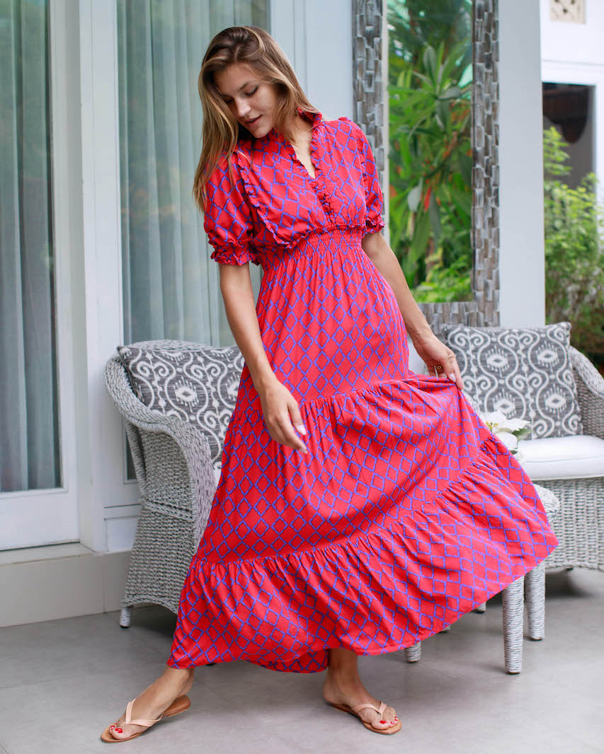 Jo Dress - Liberty Blue/Red Marquis
