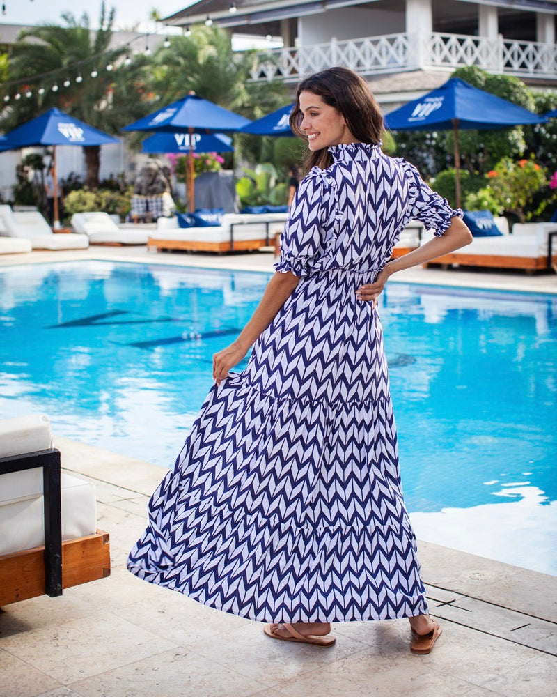 Jo Dress - Navy Chevron