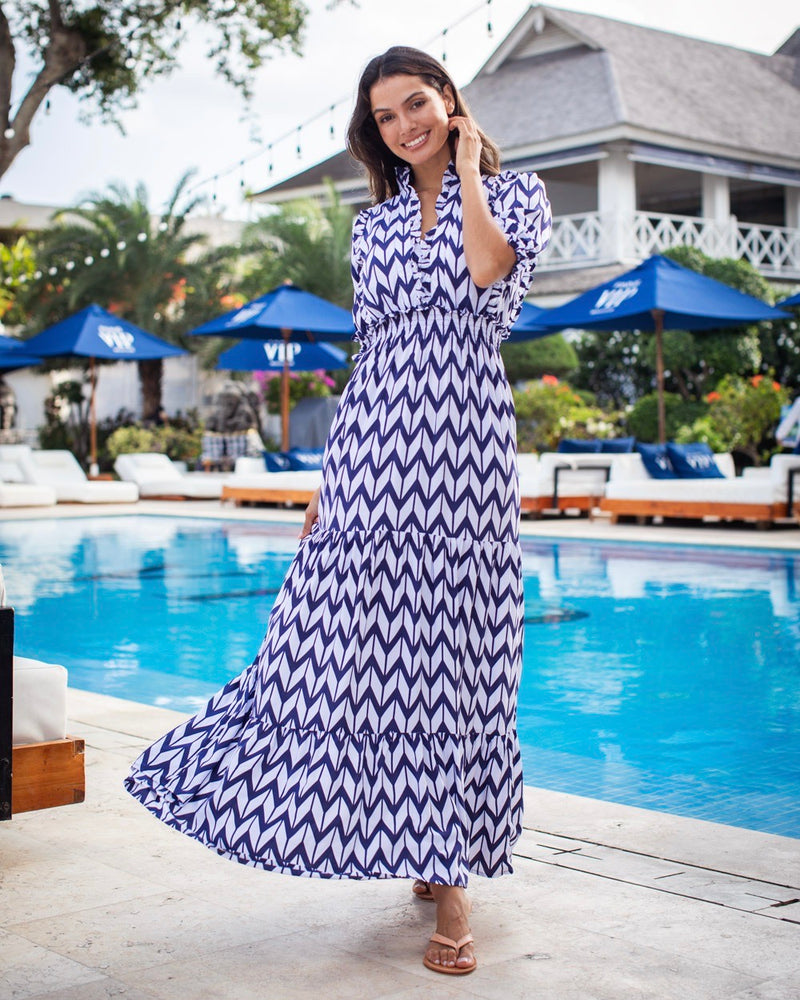 Jo Dress - Navy Chevron