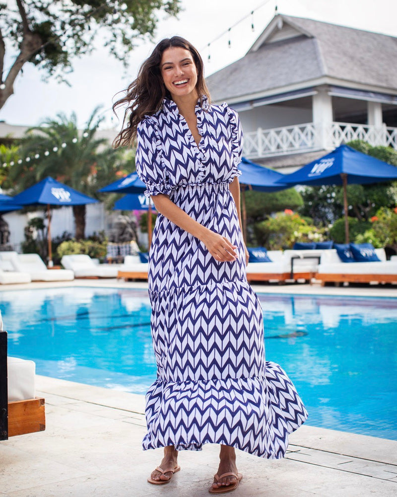 Jo Dress - Navy Chevron