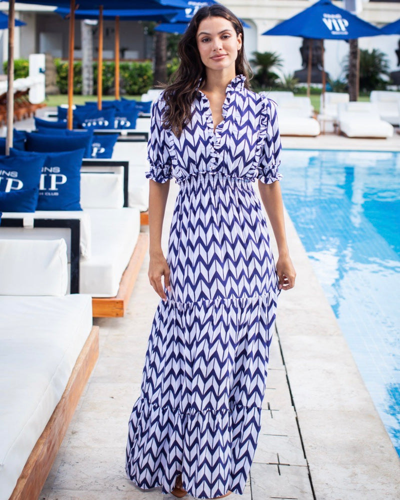 Jo Dress - Navy Chevron