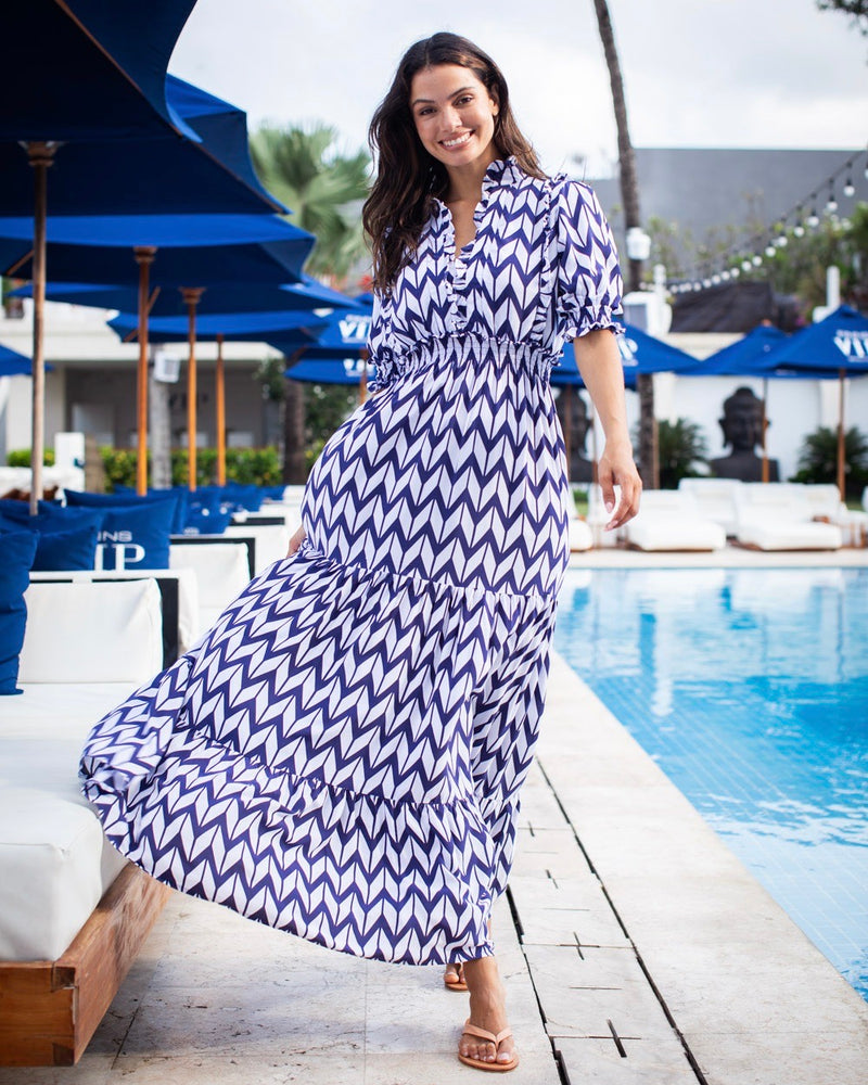 Jo Dress - Navy Chevron