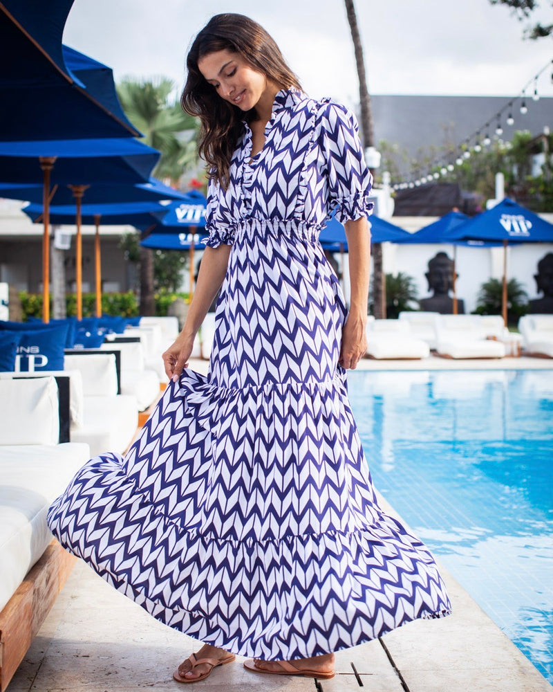 Jo Dress - Navy Chevron