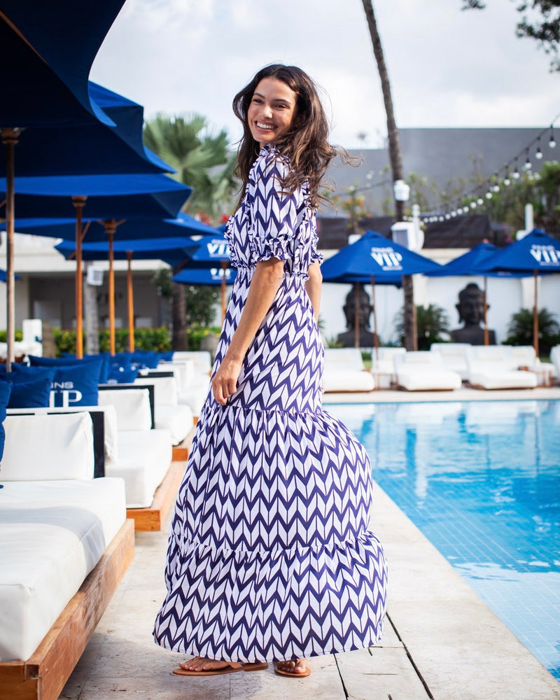 Jo Dress - Navy Chevron